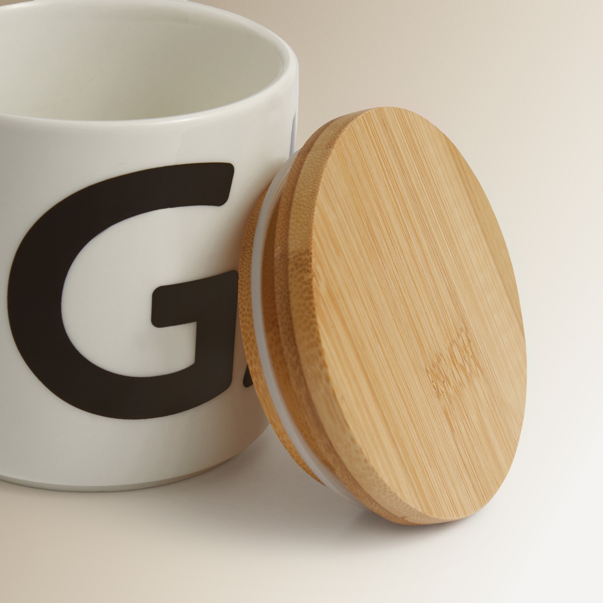 Bote de azúcar de porcelana con tapa de madera El Corte Inglés Blanco-3