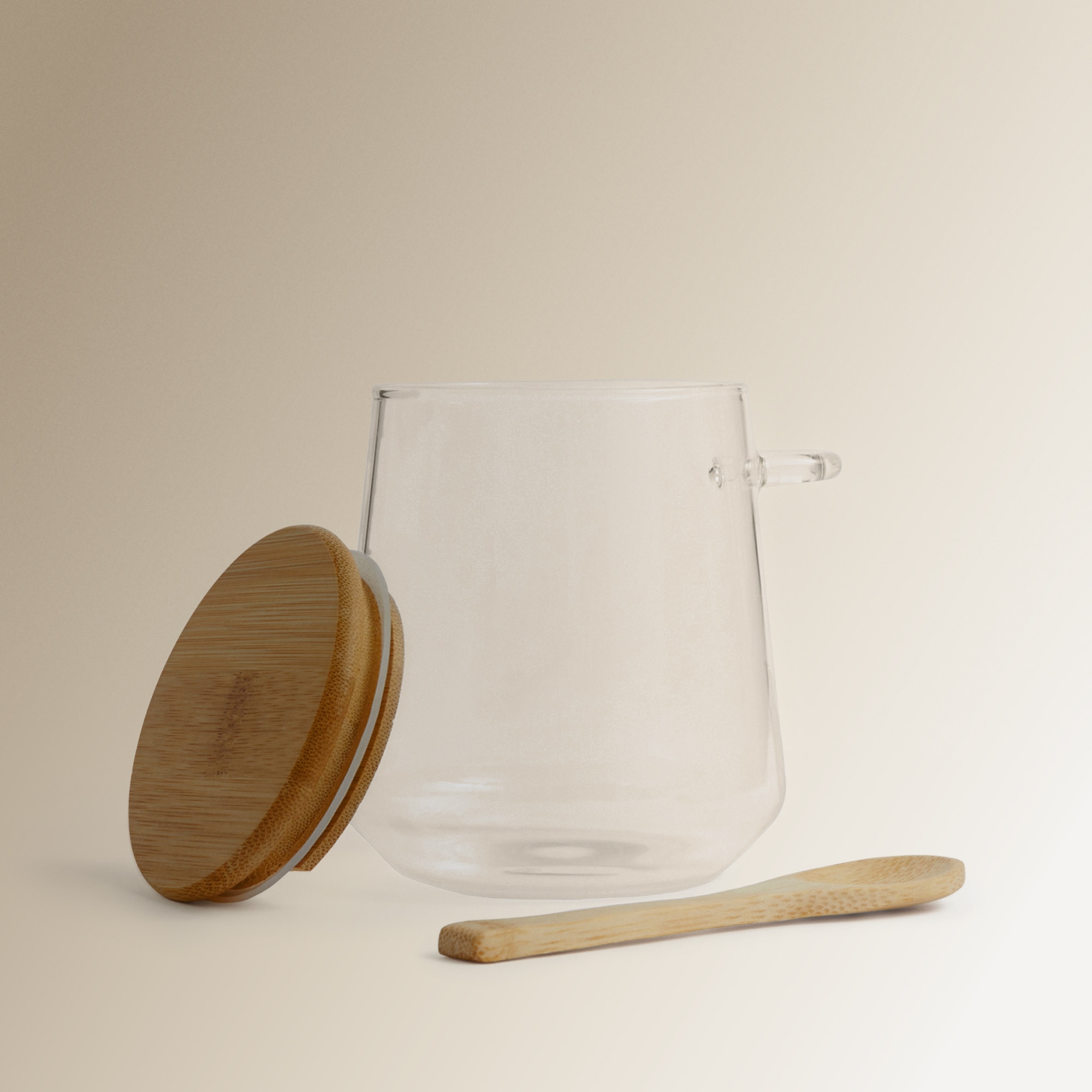 Açucareiro de Vidro com Colher de Bambu Transparente-2