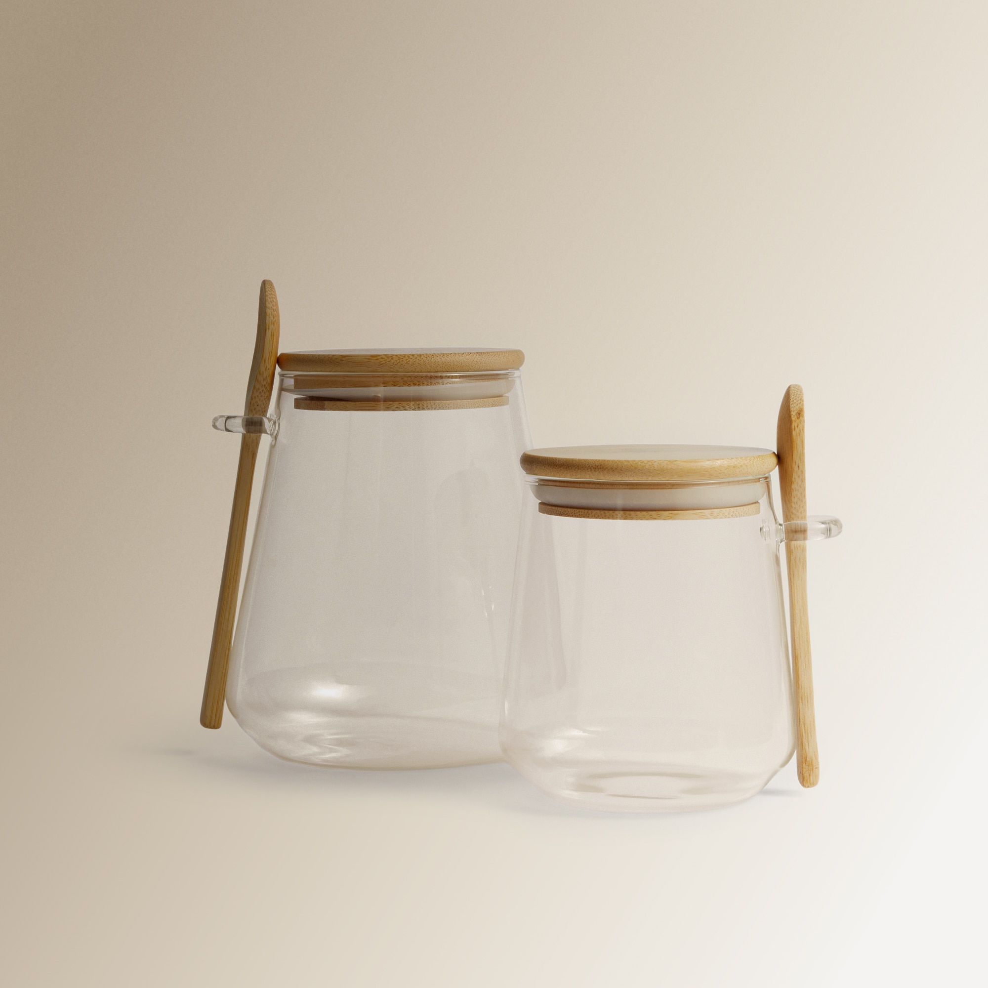 Açucareiro de Vidro com Colher de Bambu Transparente-6