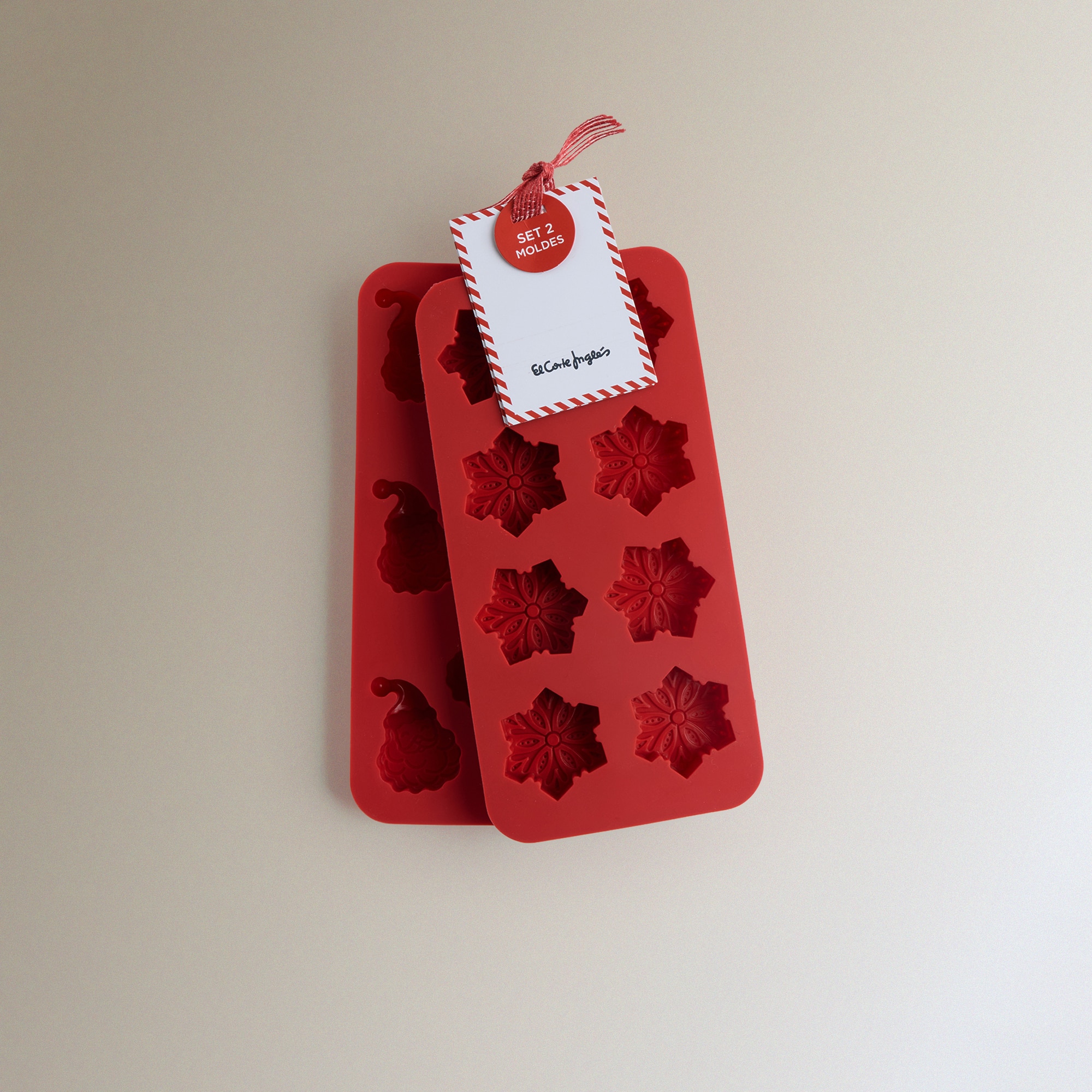 Conjunto de 2 Mini Moldes de Silicone Flocos Pai Natal Vermelho-3