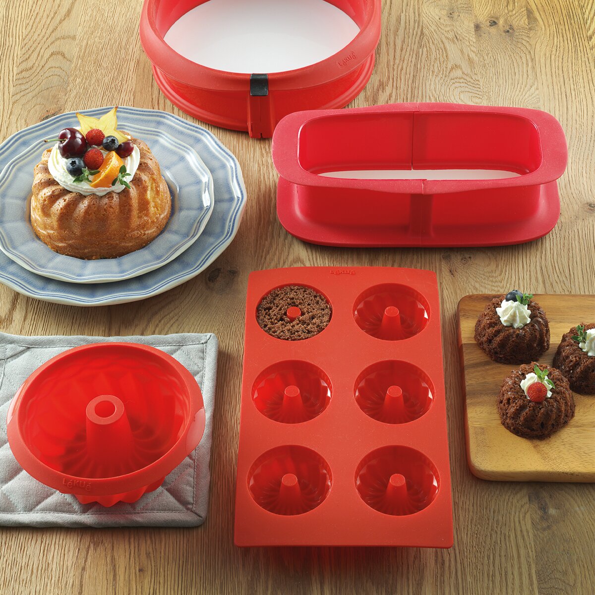 Conjunto de 2 mini Formas de Pudim Compatível com Air Fryer Vermelho-6