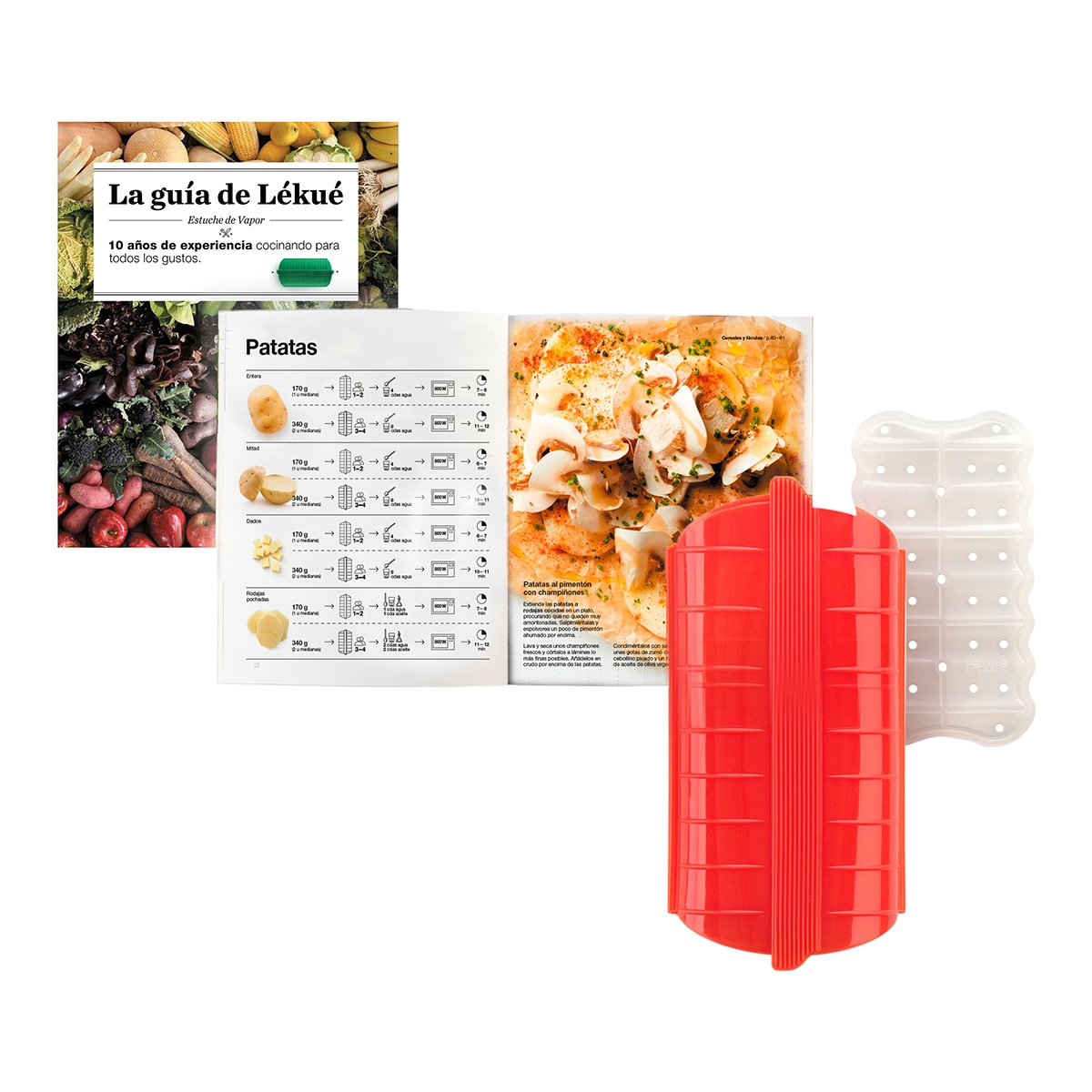 Imagem 0 de Kit de estojo de vapor de 1-2 pessoas com bandeja Lékué + livro