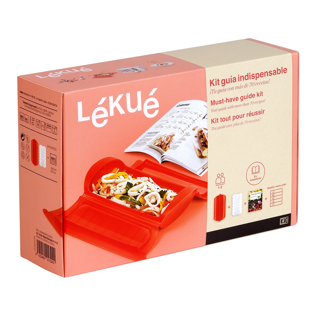 Kit de estojo de vapor de 1-2 pessoas com bandeja Lékué + livro Vermelho-3