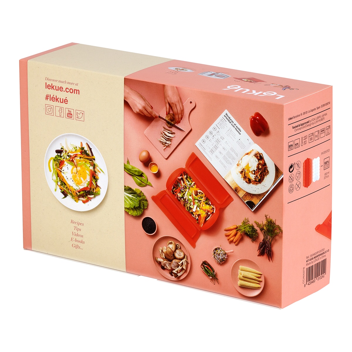 Kit de estojo de vapor de 1-2 pessoas com bandeja Lékué + livro Vermelho-4
