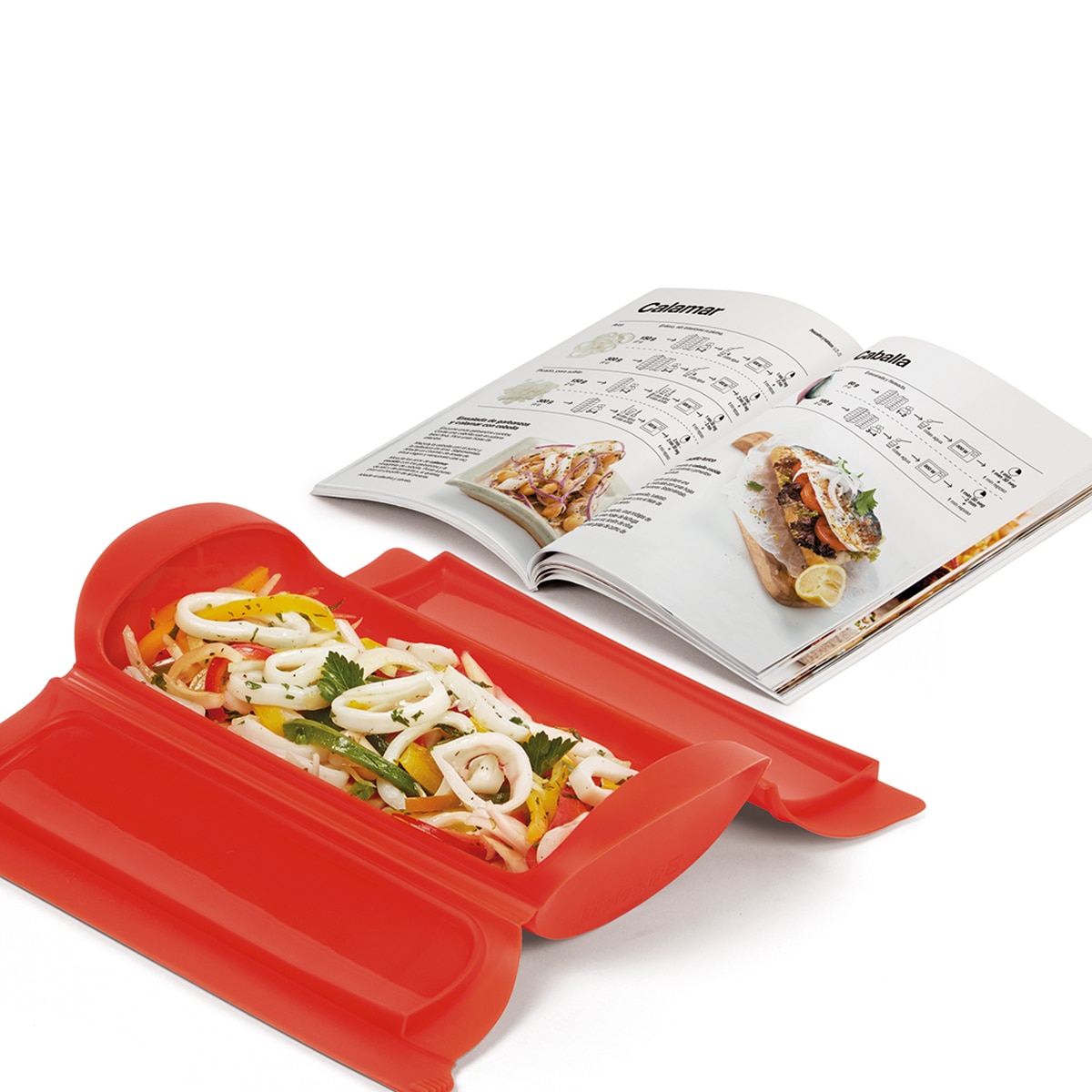 Kit de estojo de vapor de 1-2 pessoas com bandeja Lékué + livro Vermelho-5