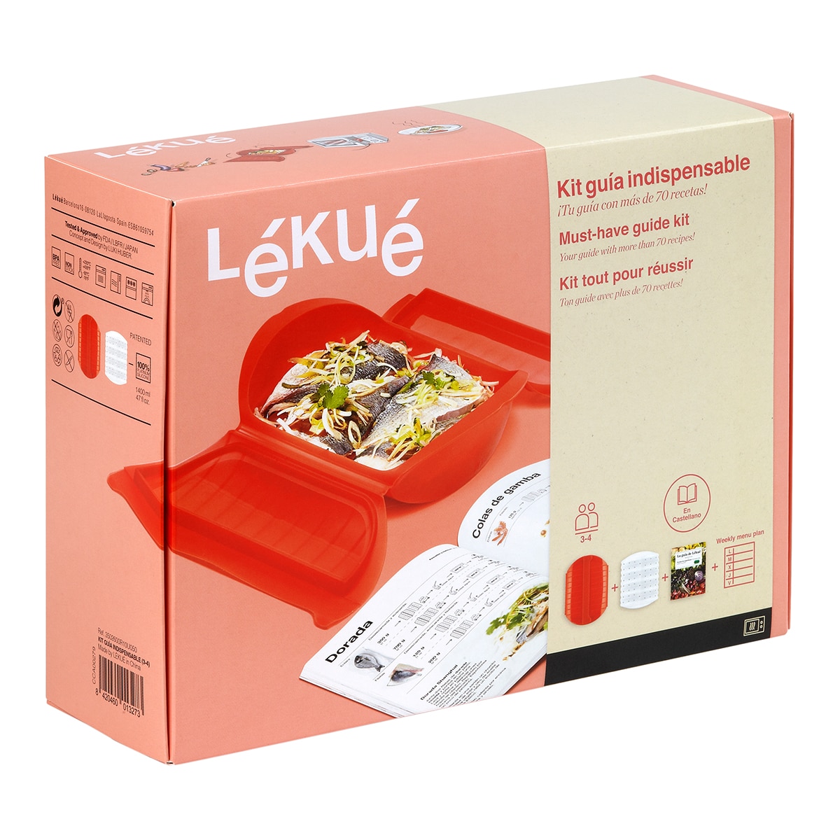 Kit de estojo de vapor de 3-4 pessoas com bandeja Lékué + livro Vermelho-3