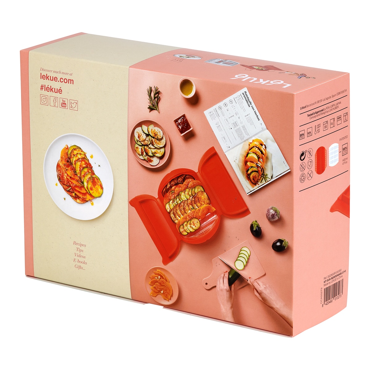 Kit de estojo de vapor de 3-4 pessoas com bandeja Lékué + livro Vermelho-4