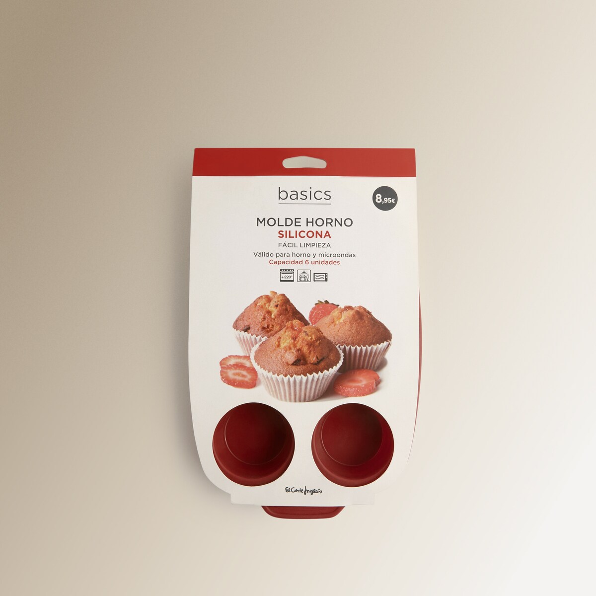 Molde de silicona para 6 magdalenas Basics El Corte Inglés Rojo-4