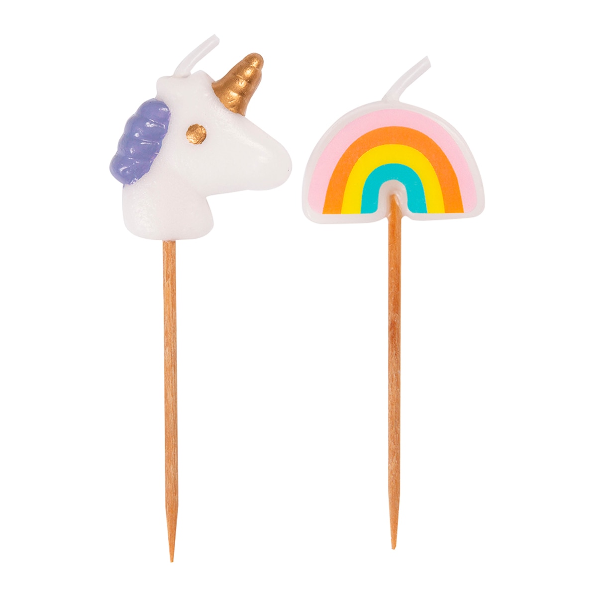 Conjunto de 2 velas de aniversário unicórnio e arco-íris Multicolor-1