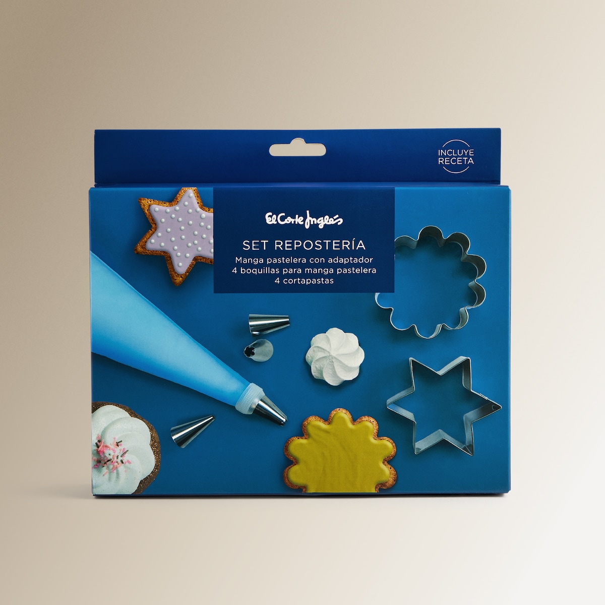 Set 4 cortadores + 4 boquillas + 1 adaptador + 1 manga pastelera El Corte Inglés Acero-5