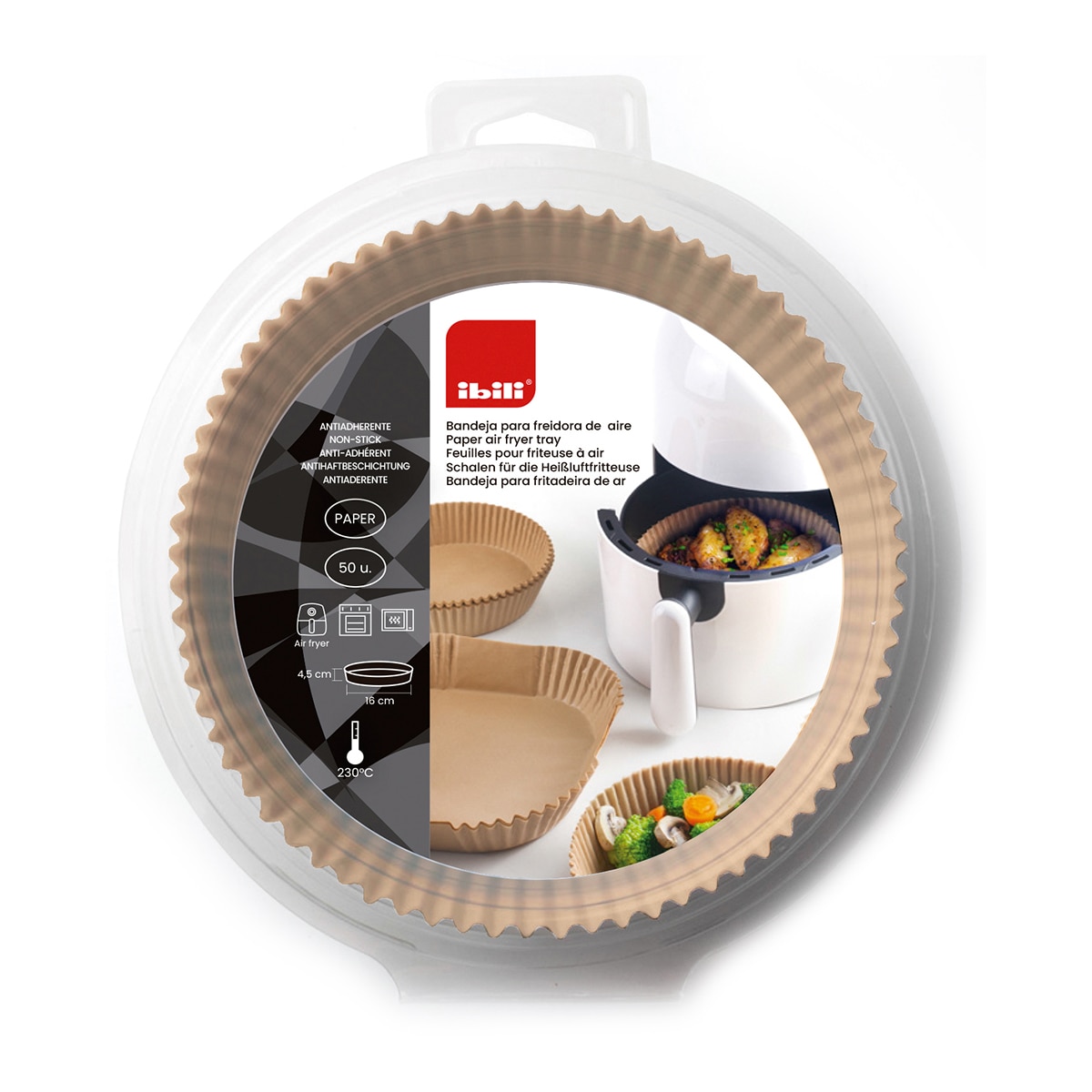 Imagen 0 de Set 50 moldes redondos de papel para freidora de aire Ibili