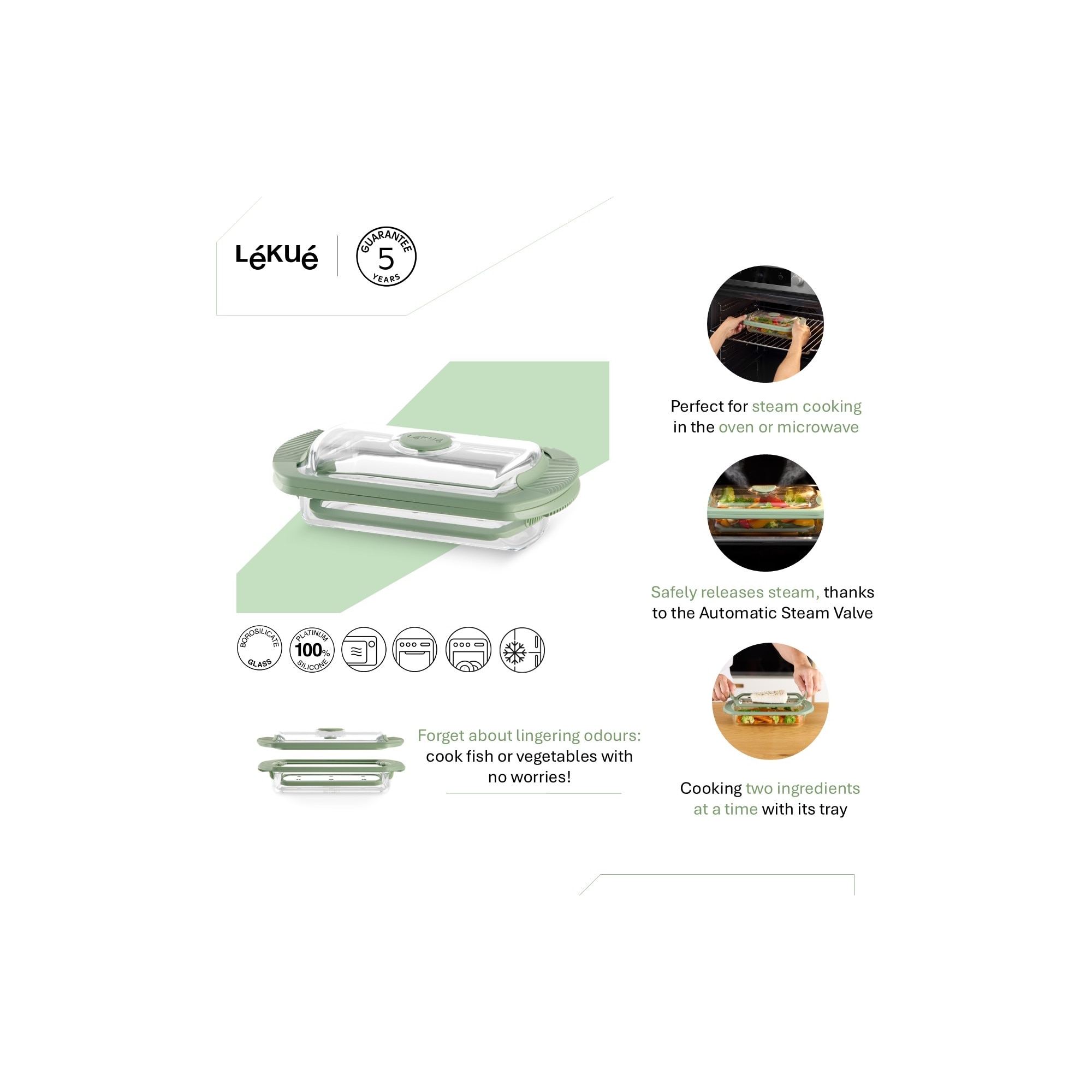 Estojo de vapor em vidro para 2 pessoas Lékué Transparente-6