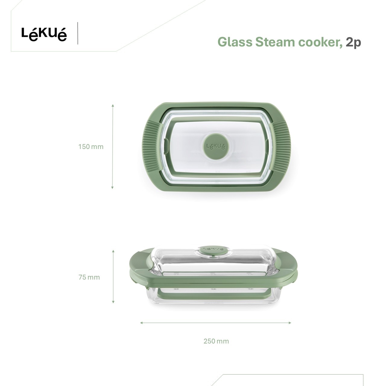 Estojo de vapor em vidro para 2 pessoas Lékué Transparente-11