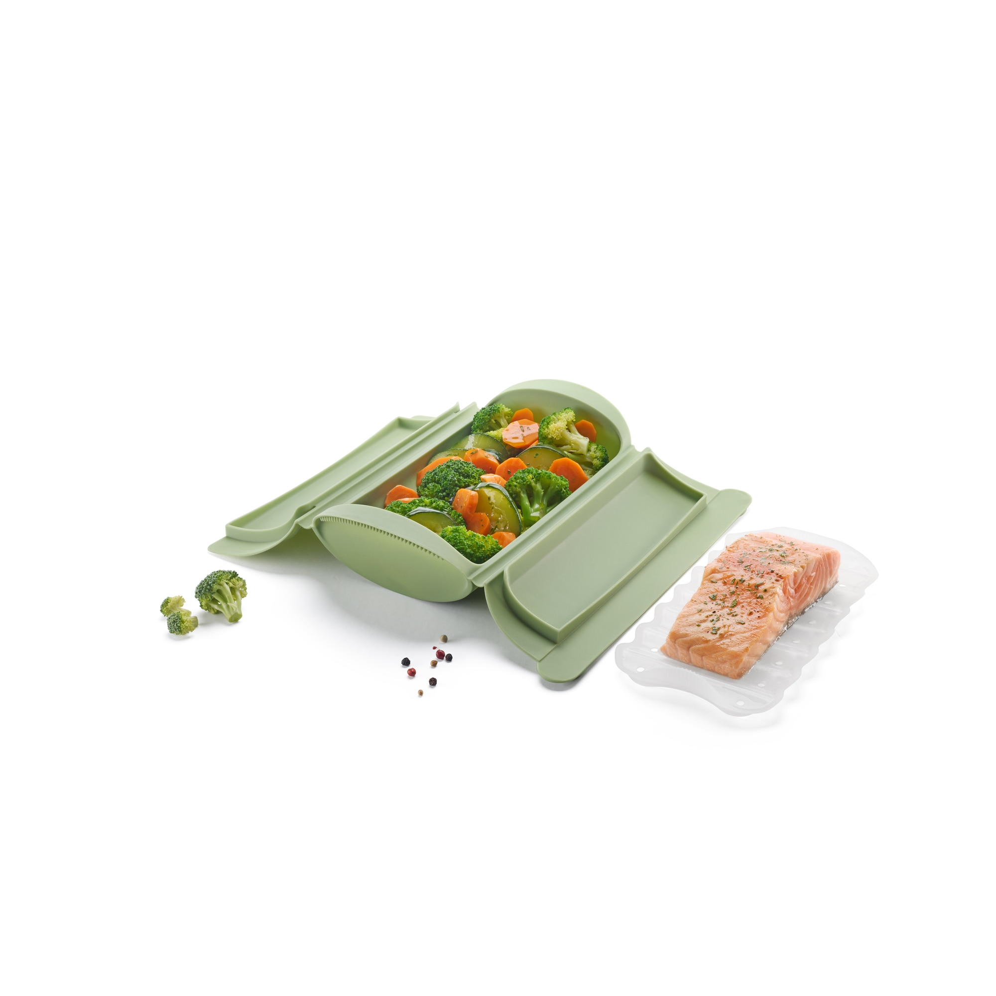 Estojo de vapor em silicone para 2 pessoas Lékué Verde-5