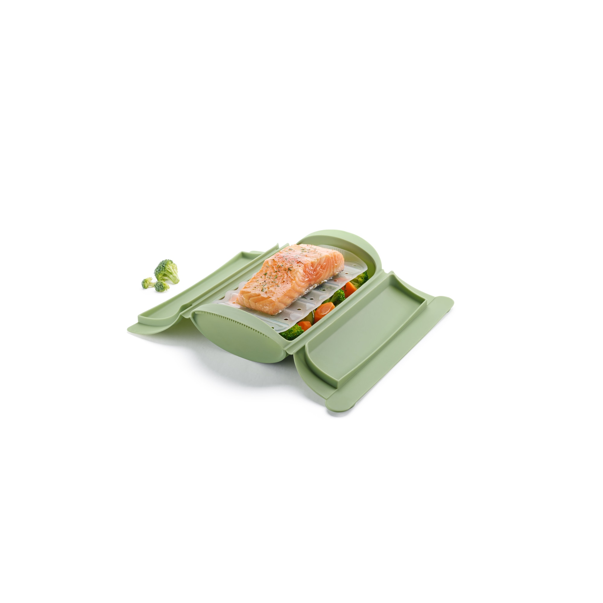 Estojo de vapor em silicone com tabuleiro para 2 pessoas Lékué Verde-3