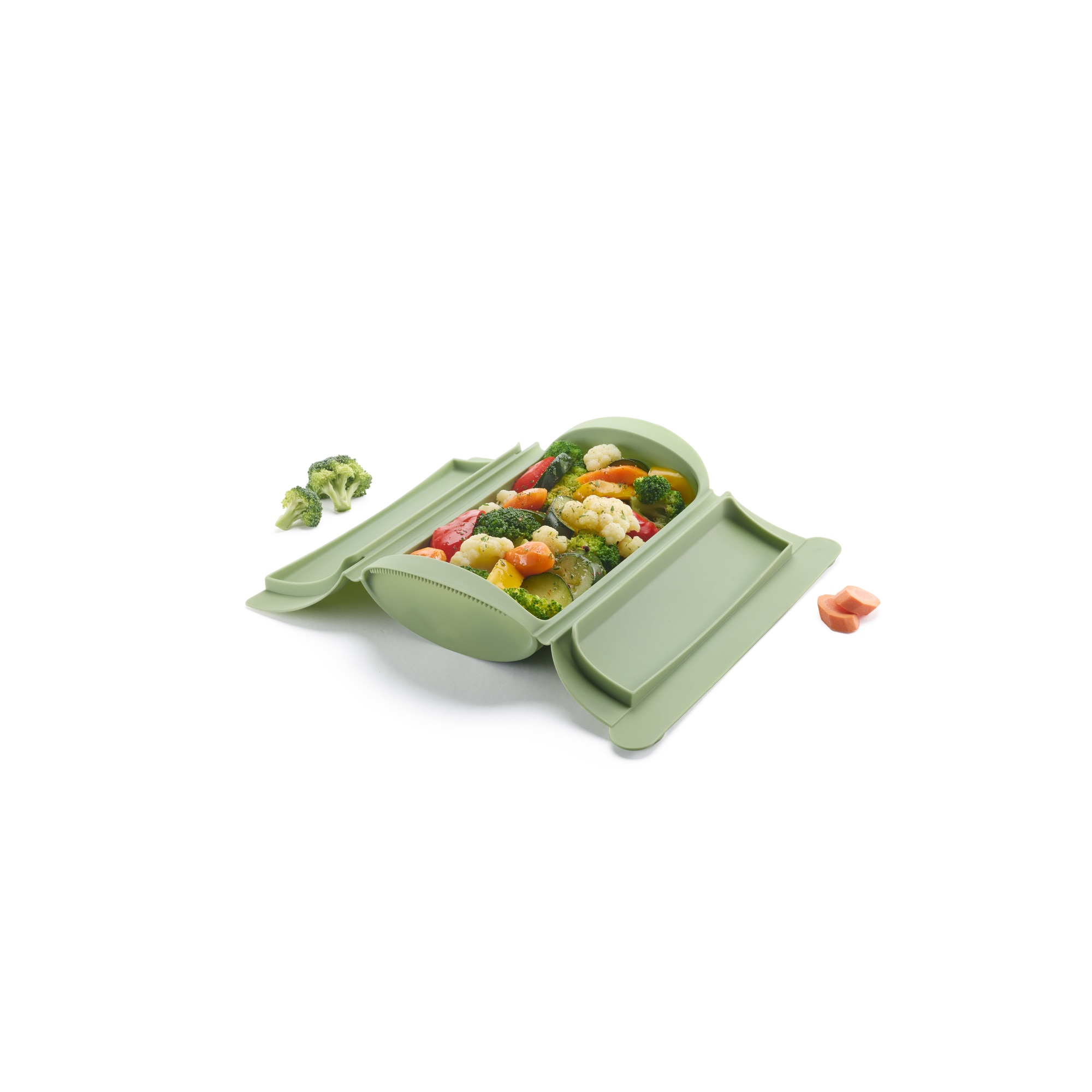 Estojo de vapor em silicone com tabuleiro para 2 pessoas Lékué Verde-4