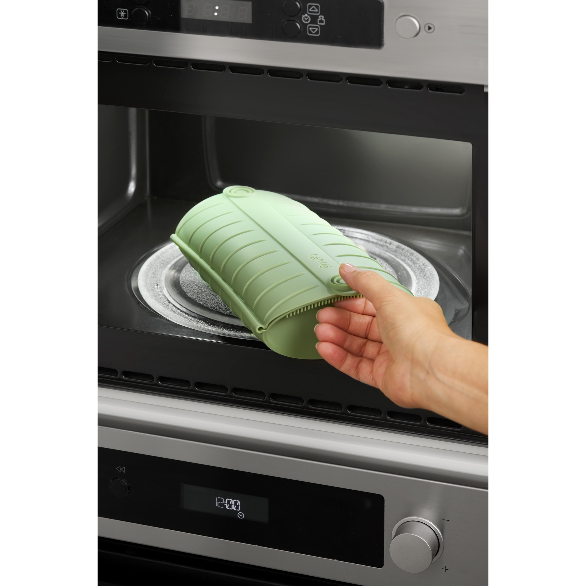 Estojo de vapor em silicone com tabuleiro para 2 pessoas Lékué Verde-6