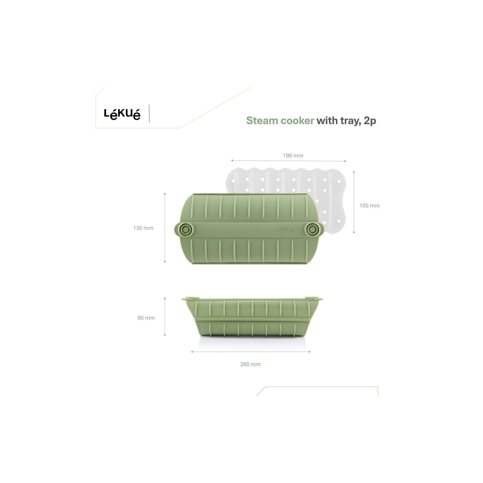 Estojo de vapor em silicone com tabuleiro para 2 pessoas Lékué Verde-7