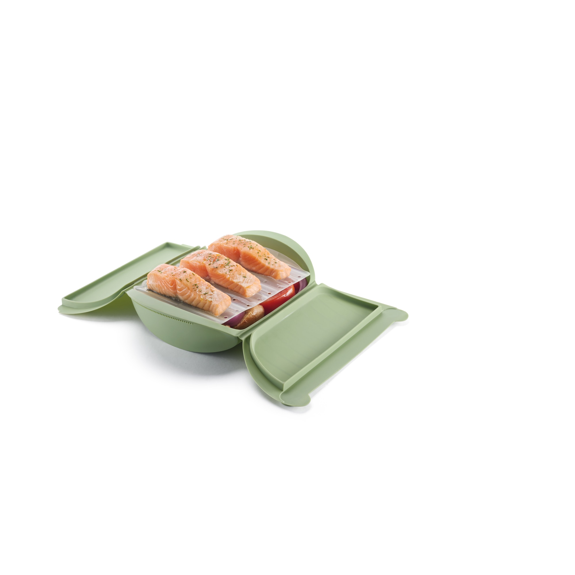 Estojo de vapor em silicone com tabuleiro para 4 pessoas Lékué Verde-6