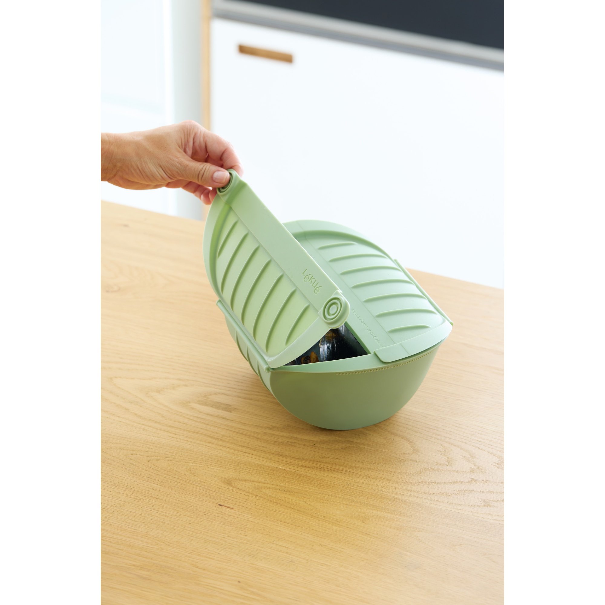 Estojo de vapor em silicone fundo para 2 pessoas Lékué Verde-5