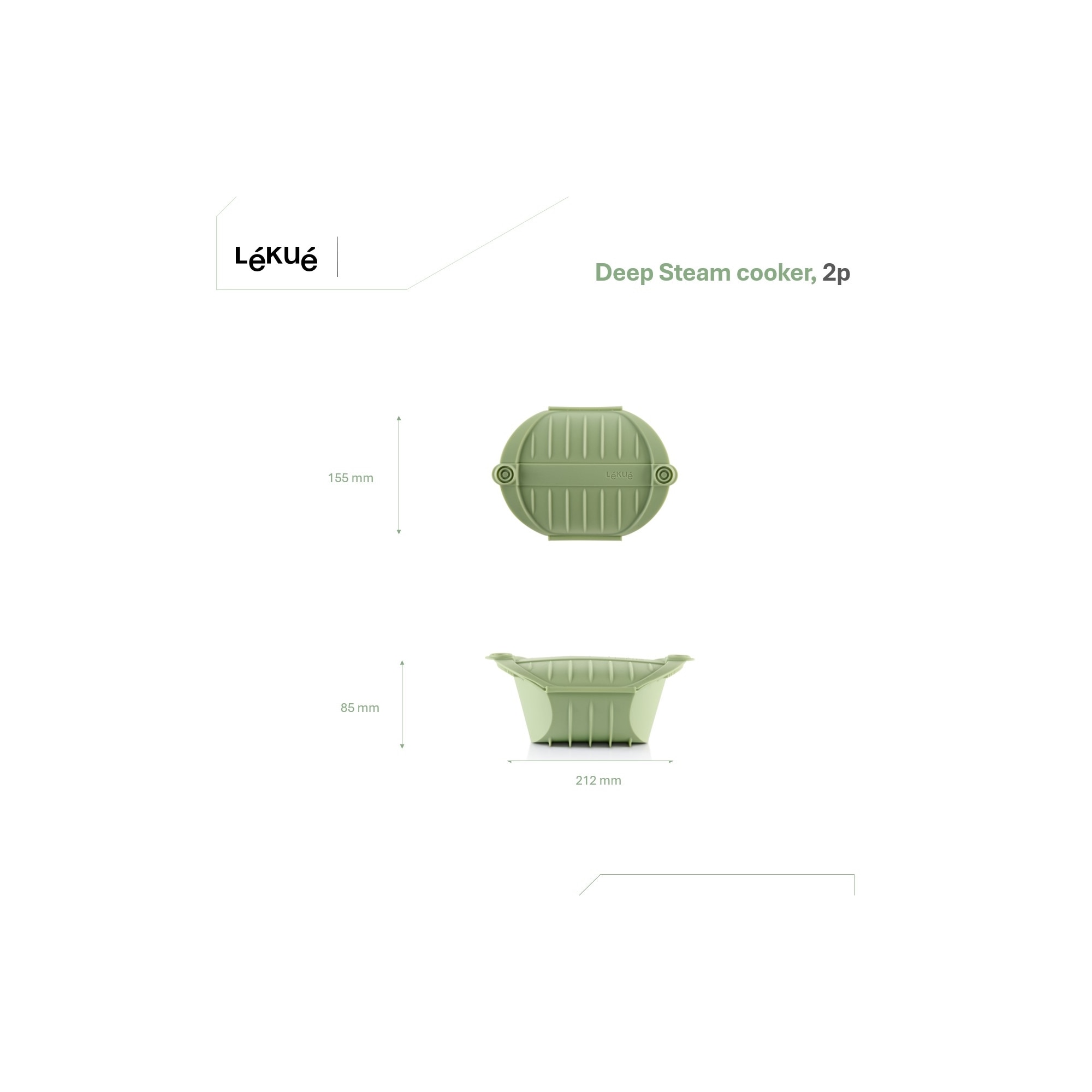 Estojo de vapor em silicone fundo para 2 pessoas Lékué Verde-7