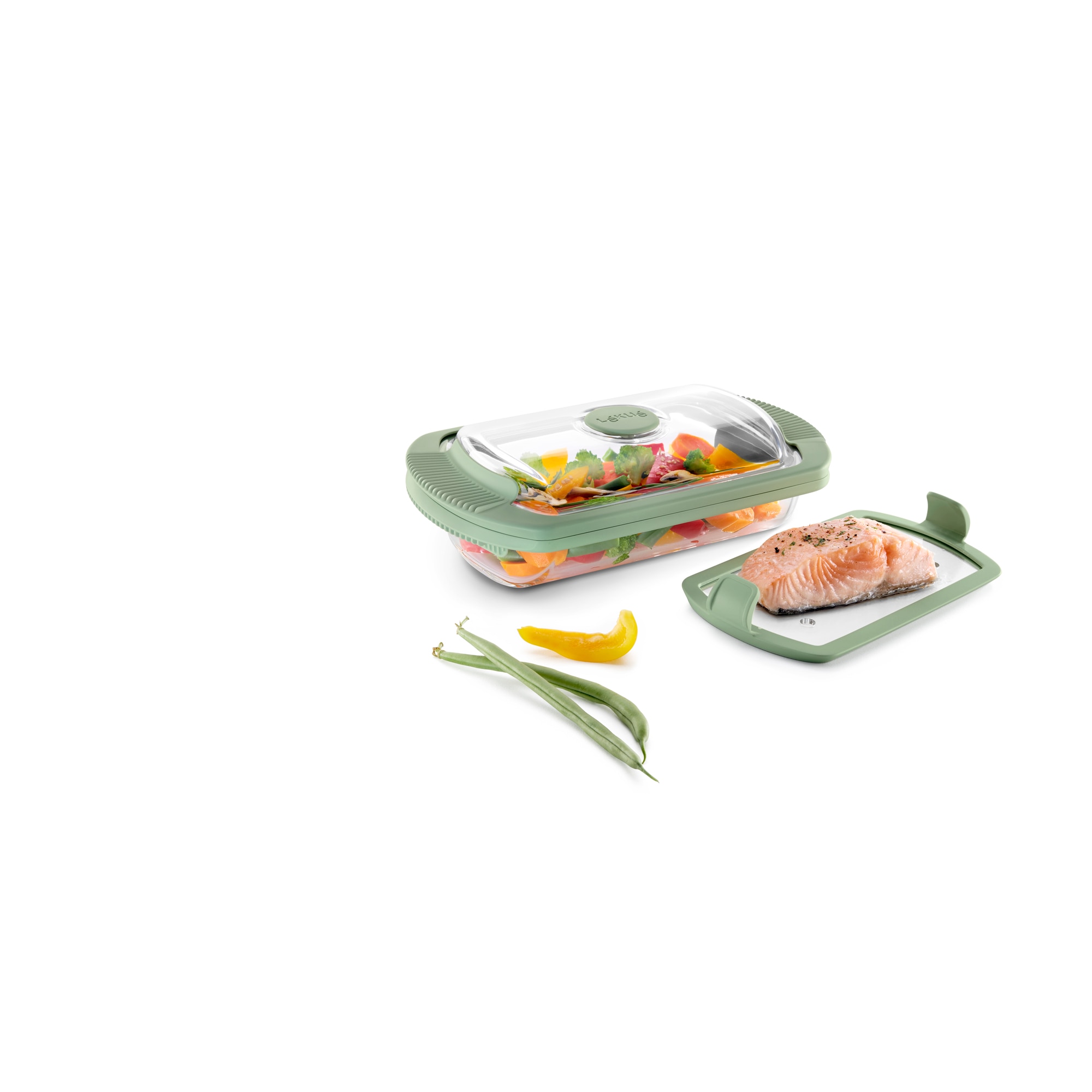 Estojo de vapor em vidro para 2 pessoas com livro de receitas Lékué Transparente-3