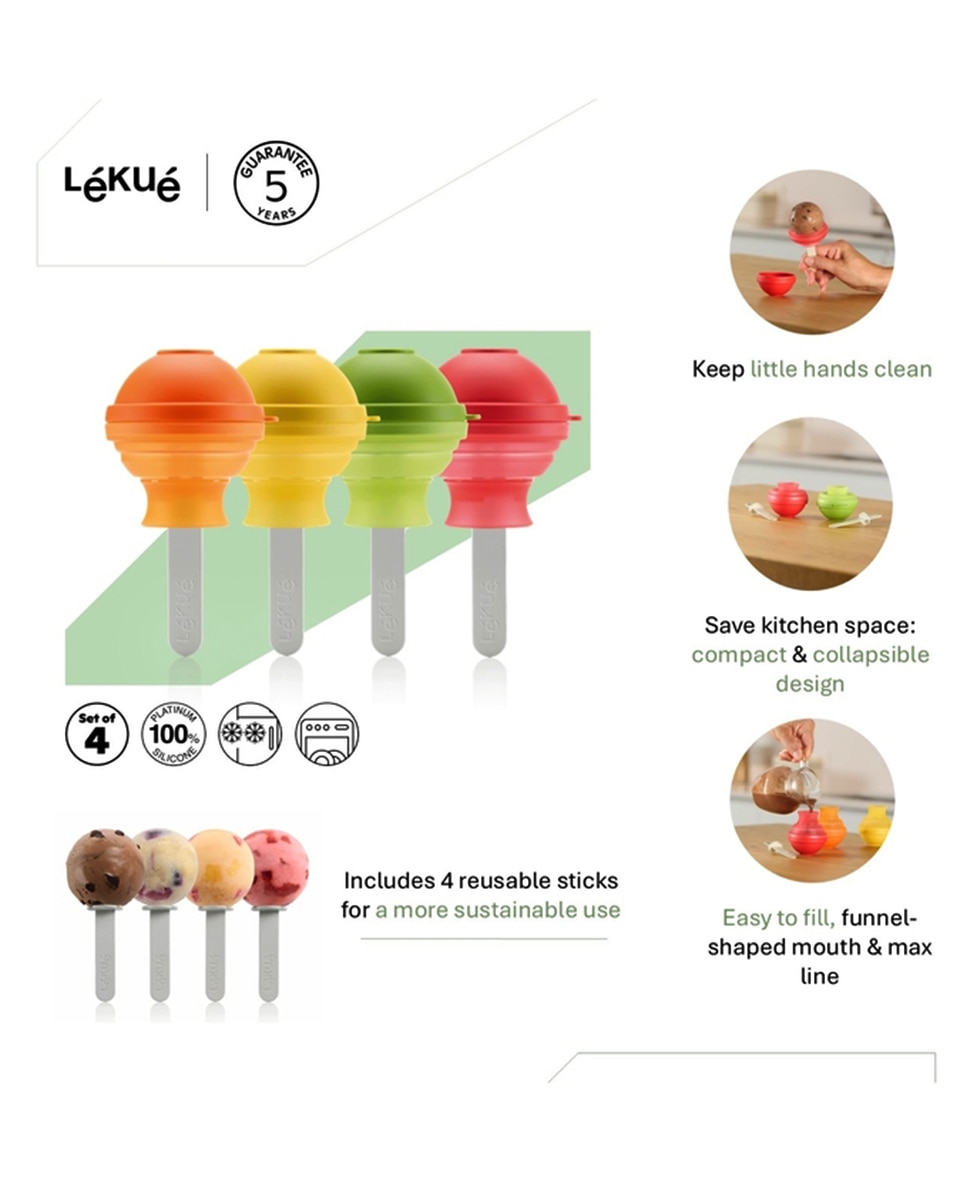 Conjunto de 4 moldes para gelados Lolipop Lékué Multicolor-10