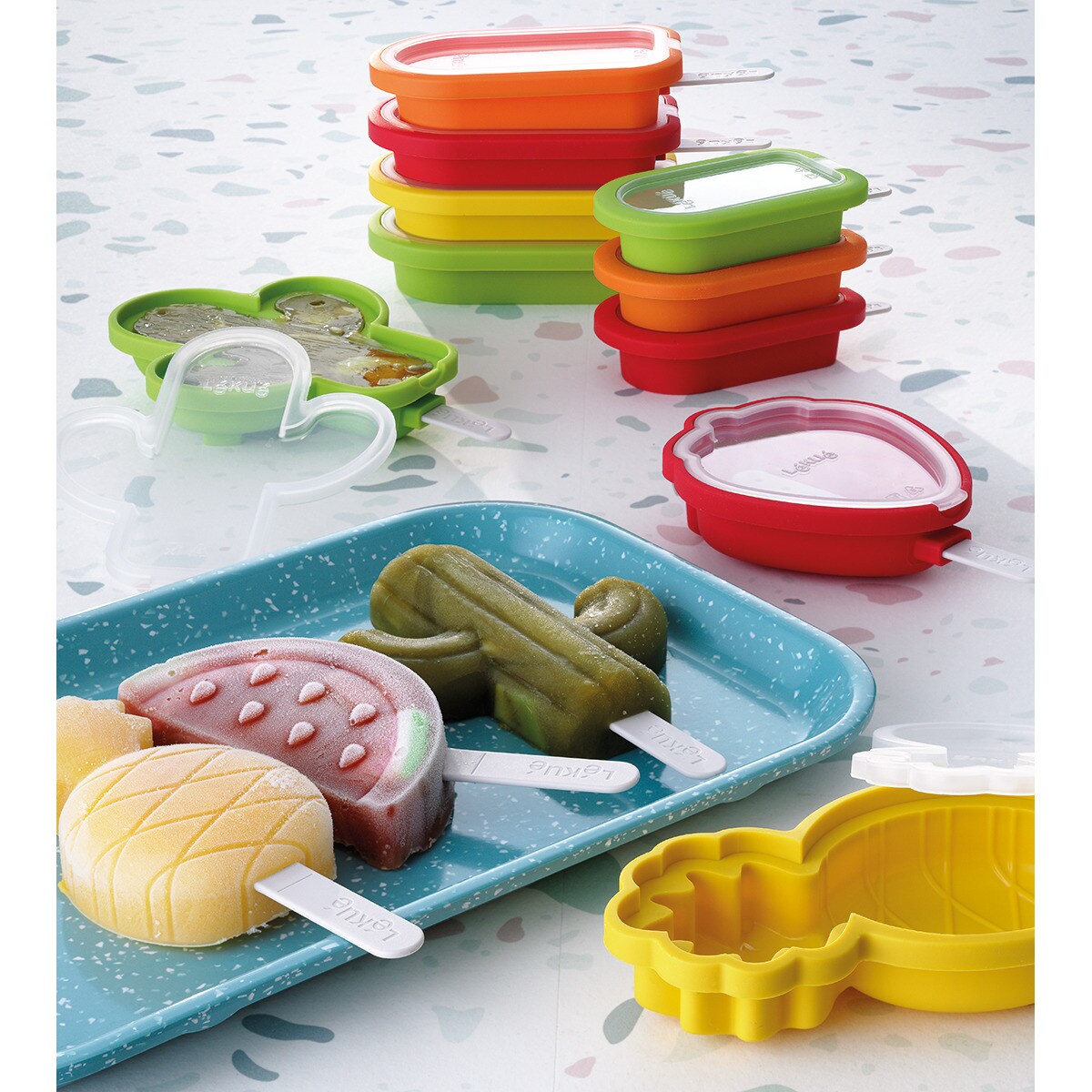 Conjunto de 4 moldes para gelados Frutas Tropicais Lékué Multicolor-7