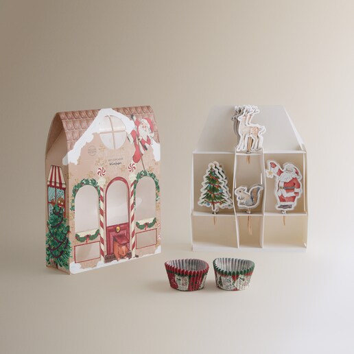 Set de 24 moldes y 24 adornos para cupcakes Casa Papá Noel