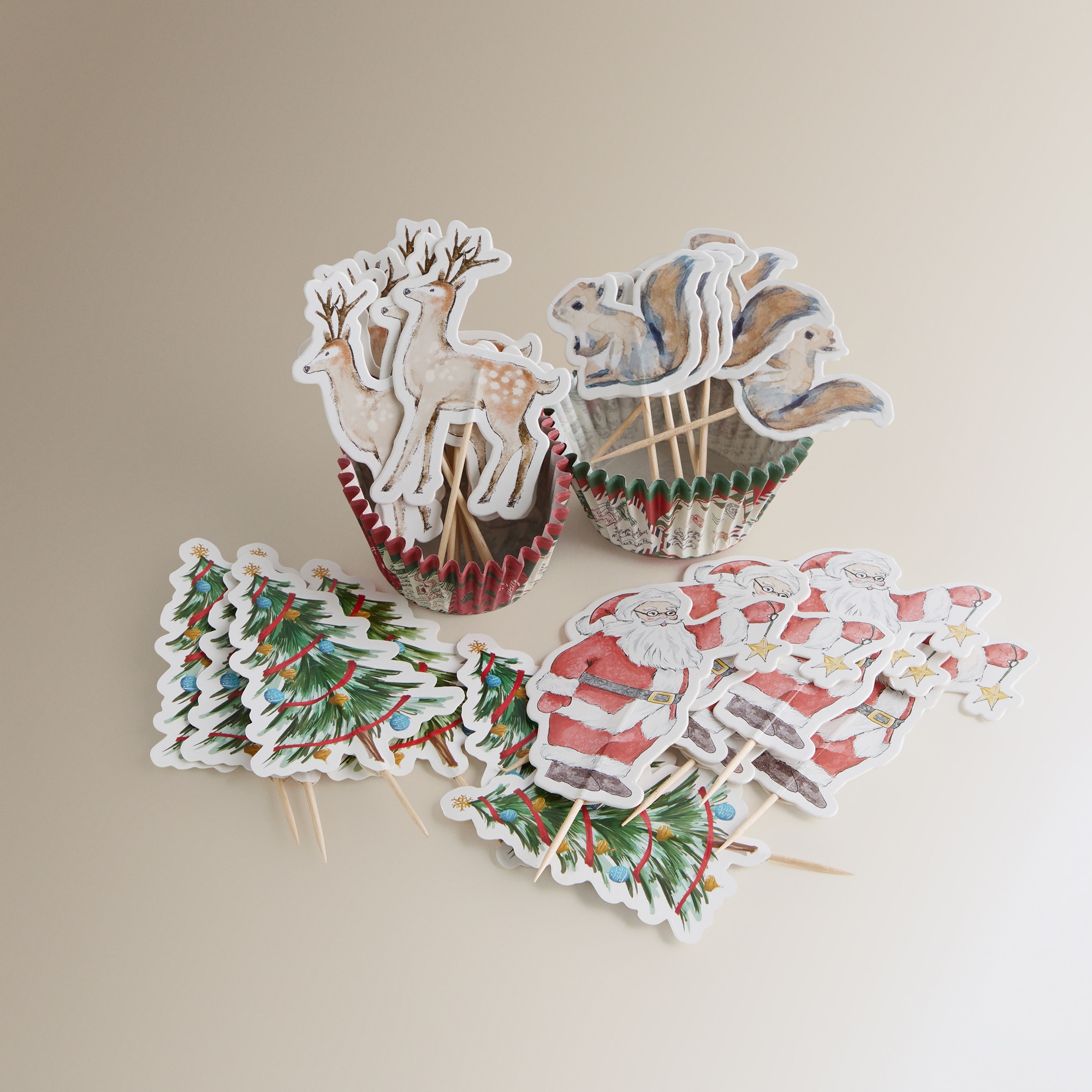 Conjunto de 24 Moldes e 24 Adornos para Cupcakes Casa Pai Natal Multicolor-2