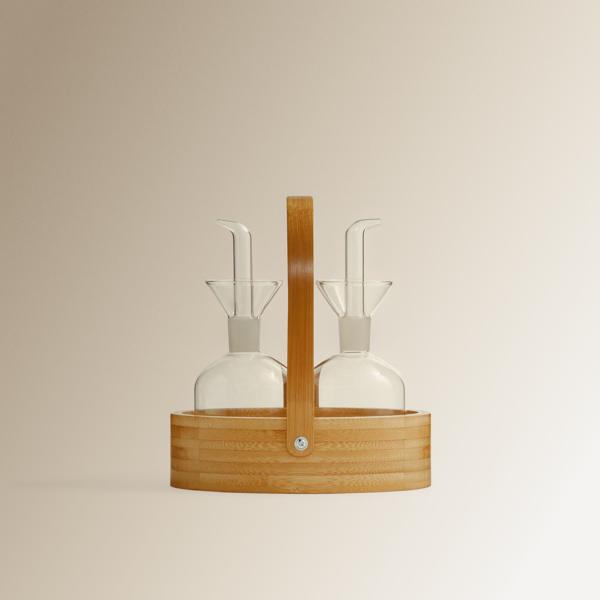 Conjunto de Galheteiros de Borossilicato com Suporte de Bambu Transparente-1