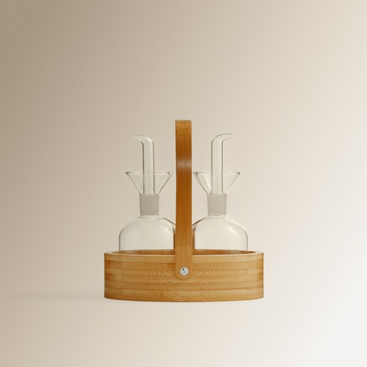 Set de aceiteras de borosilicato con soporte de bambú El Corte Inglés