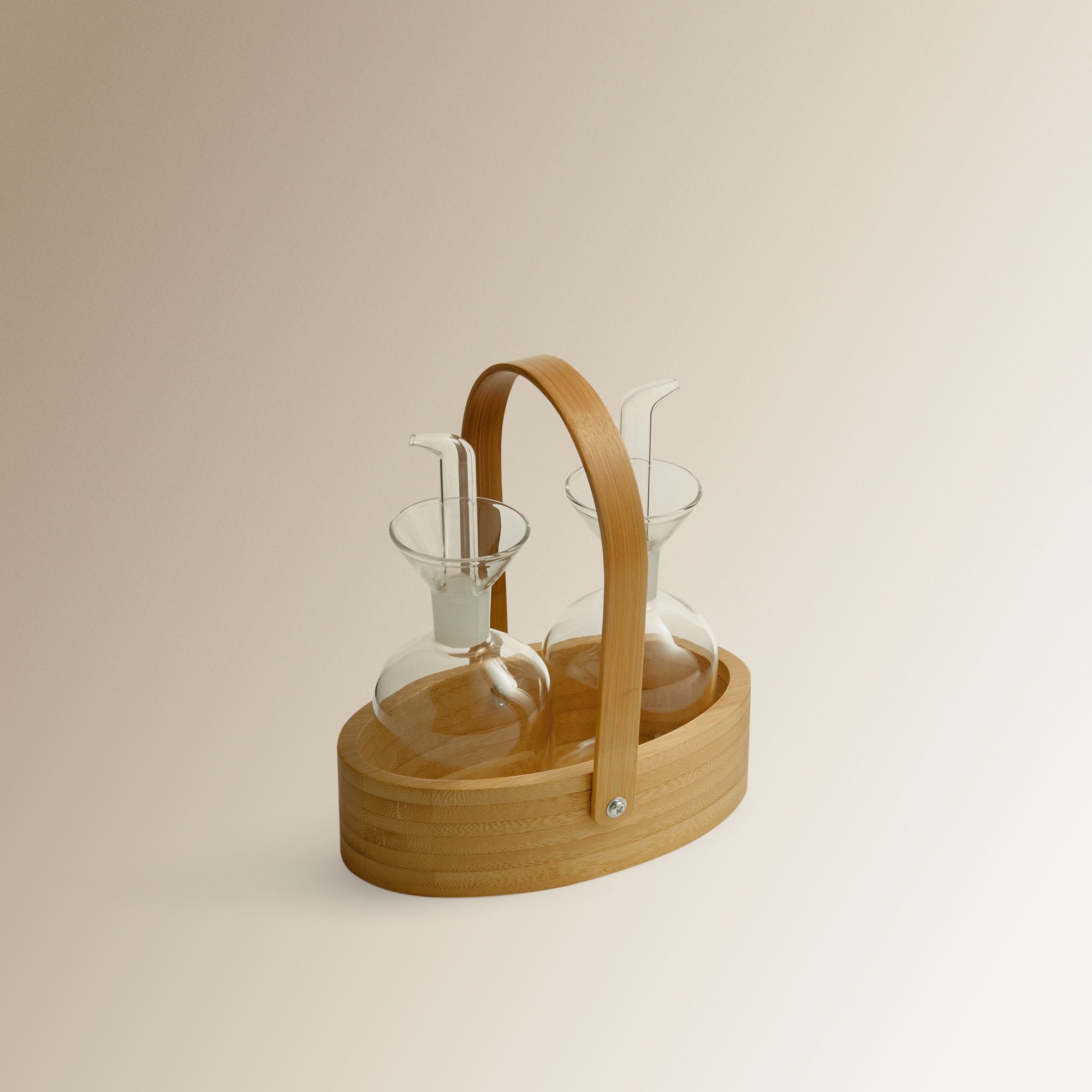 Conjunto de Galheteiros de Borossilicato com Suporte de Bambu Transparente-2