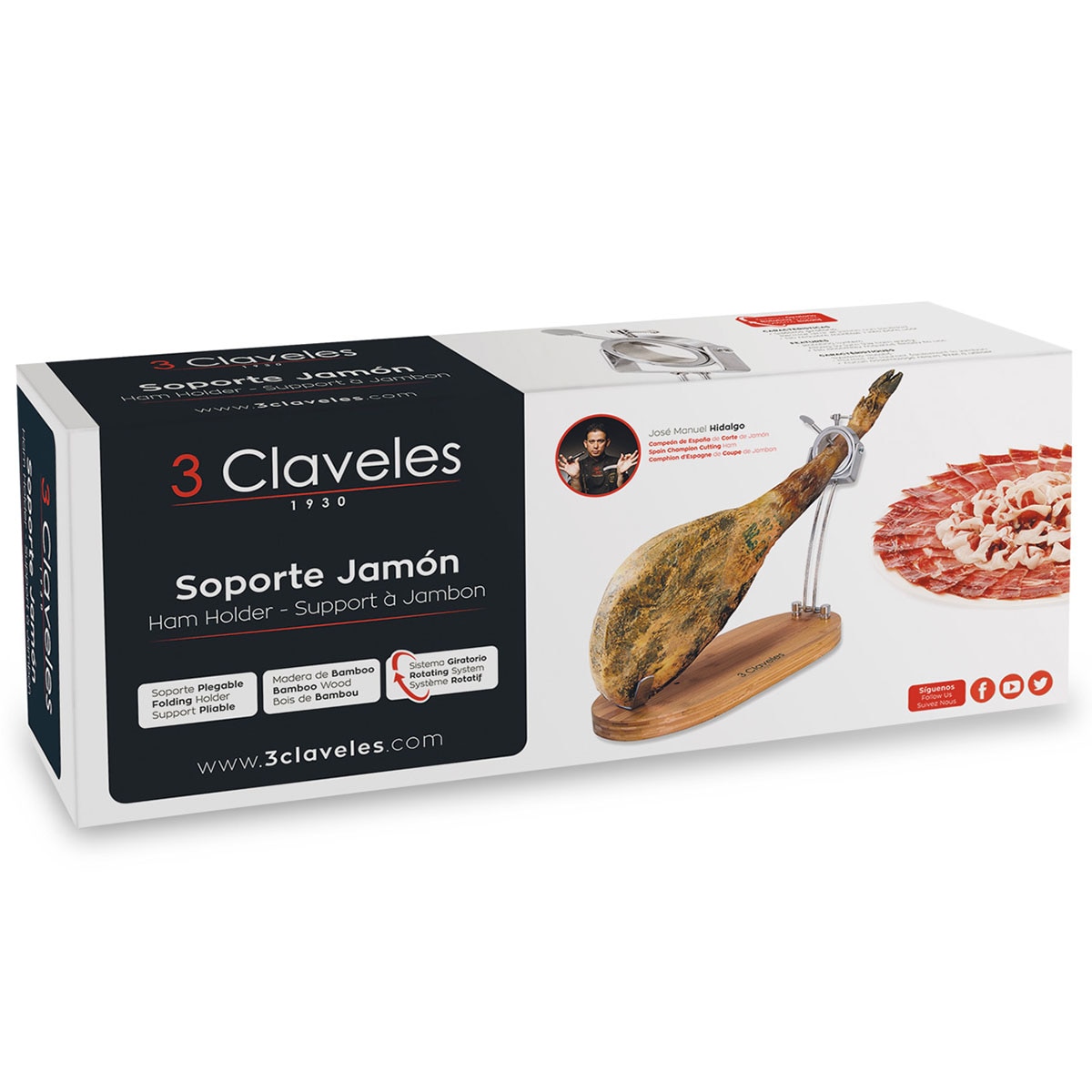 Jamonero plegable con cabezal giratorio 3 Claveles Natural-5