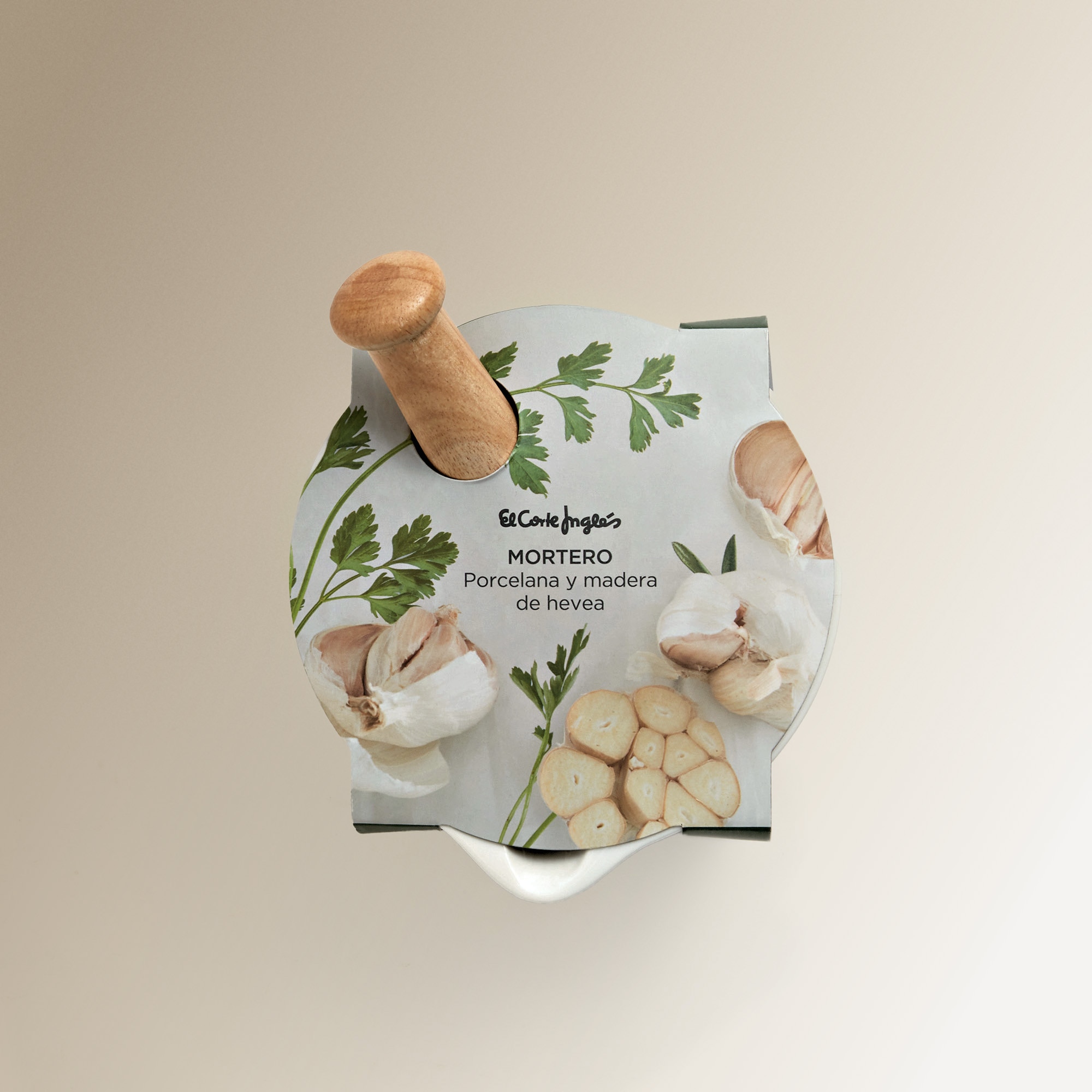 Morteiro de porcelana com cabo de madeira Branco-4