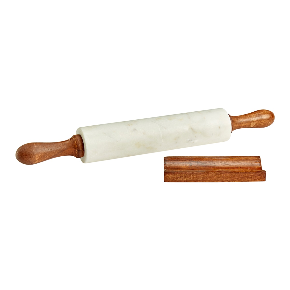 Rolo de cozinha de mármore e suporte de acácia Branco-2