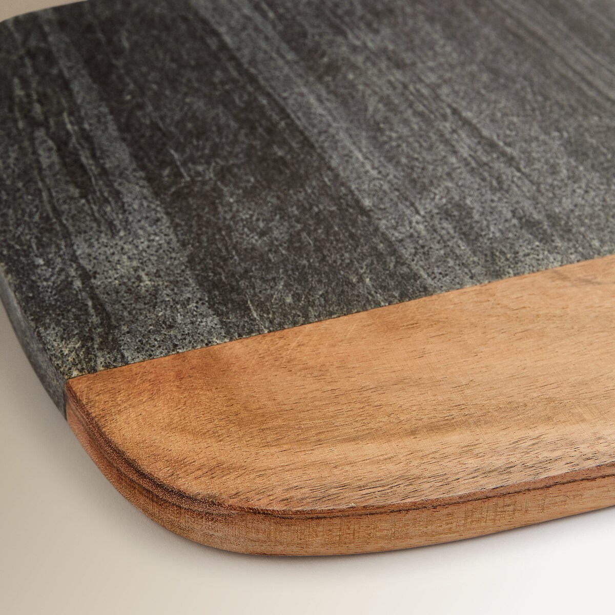 Tábua de Cortar Retangular Mármore e Madeira de Acácia Preto-3