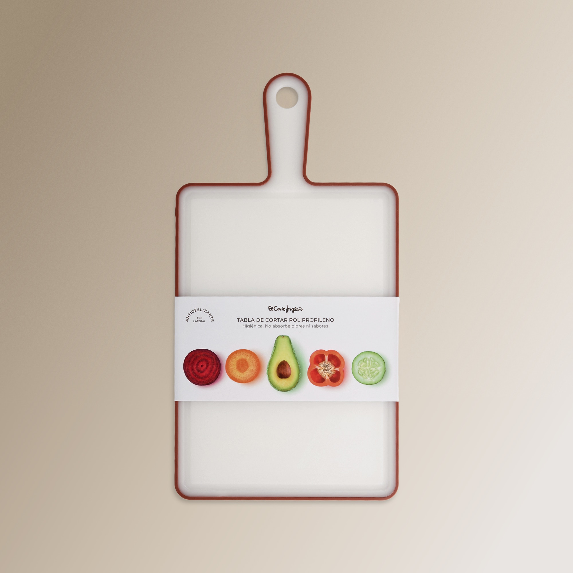 Tabla de cortar antideslizante con mango El Corte Inglés Rojo-3