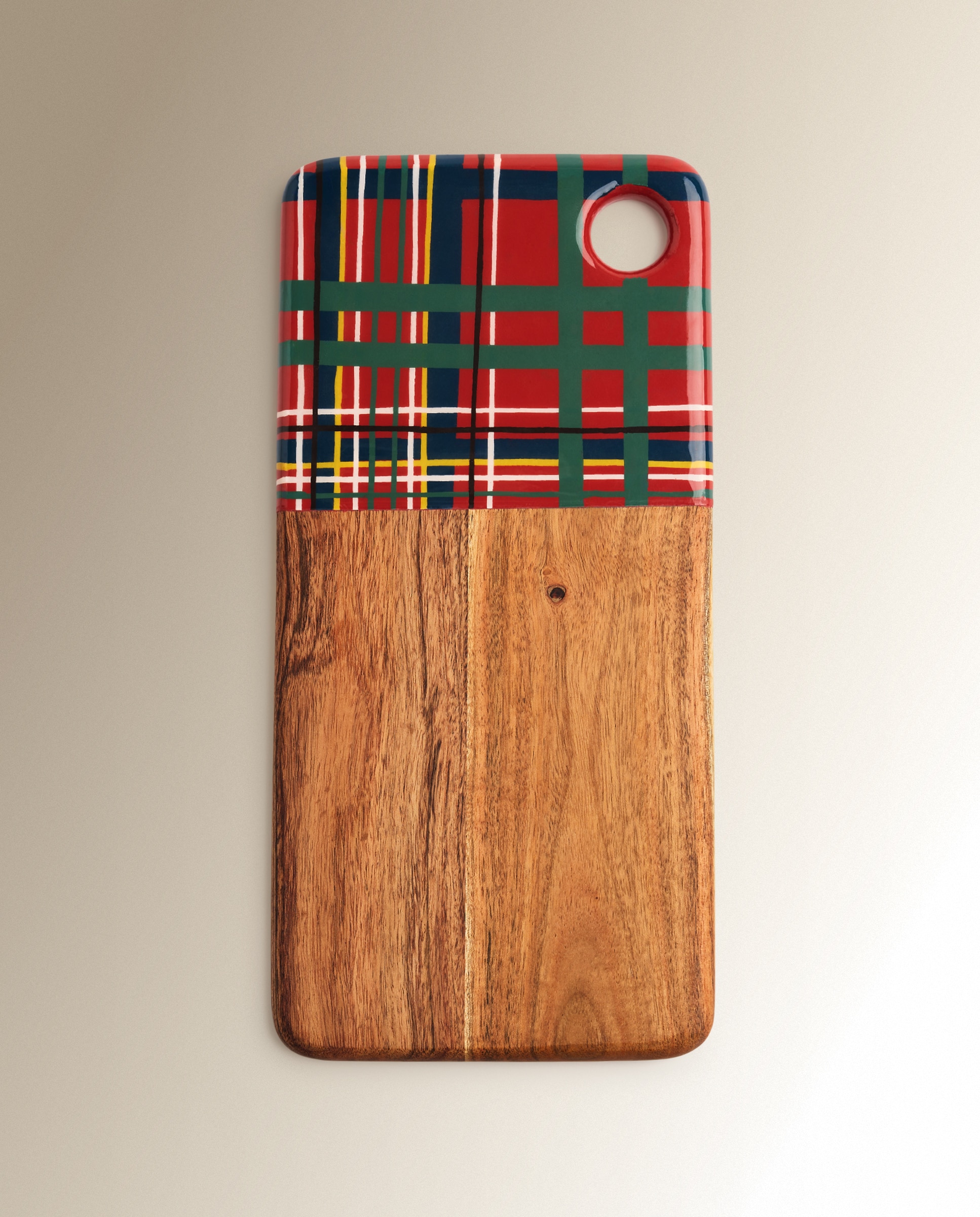 Imagen 0 de Tabla de cortar rectangular esmaltada Tartán Navidad Natural