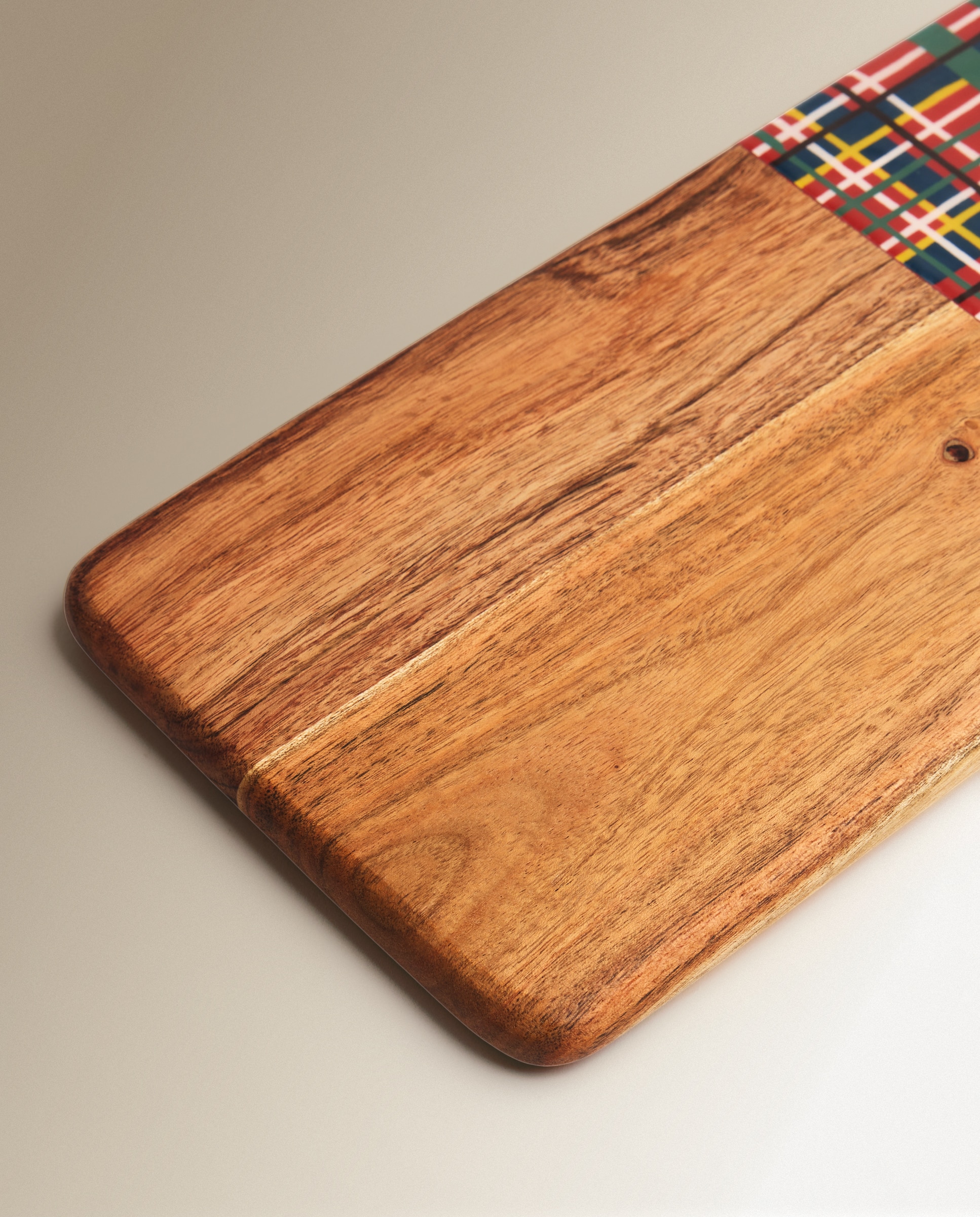 Tabla de cortar rectangular esmaltada Tartán Navidad - Natural Natural-2