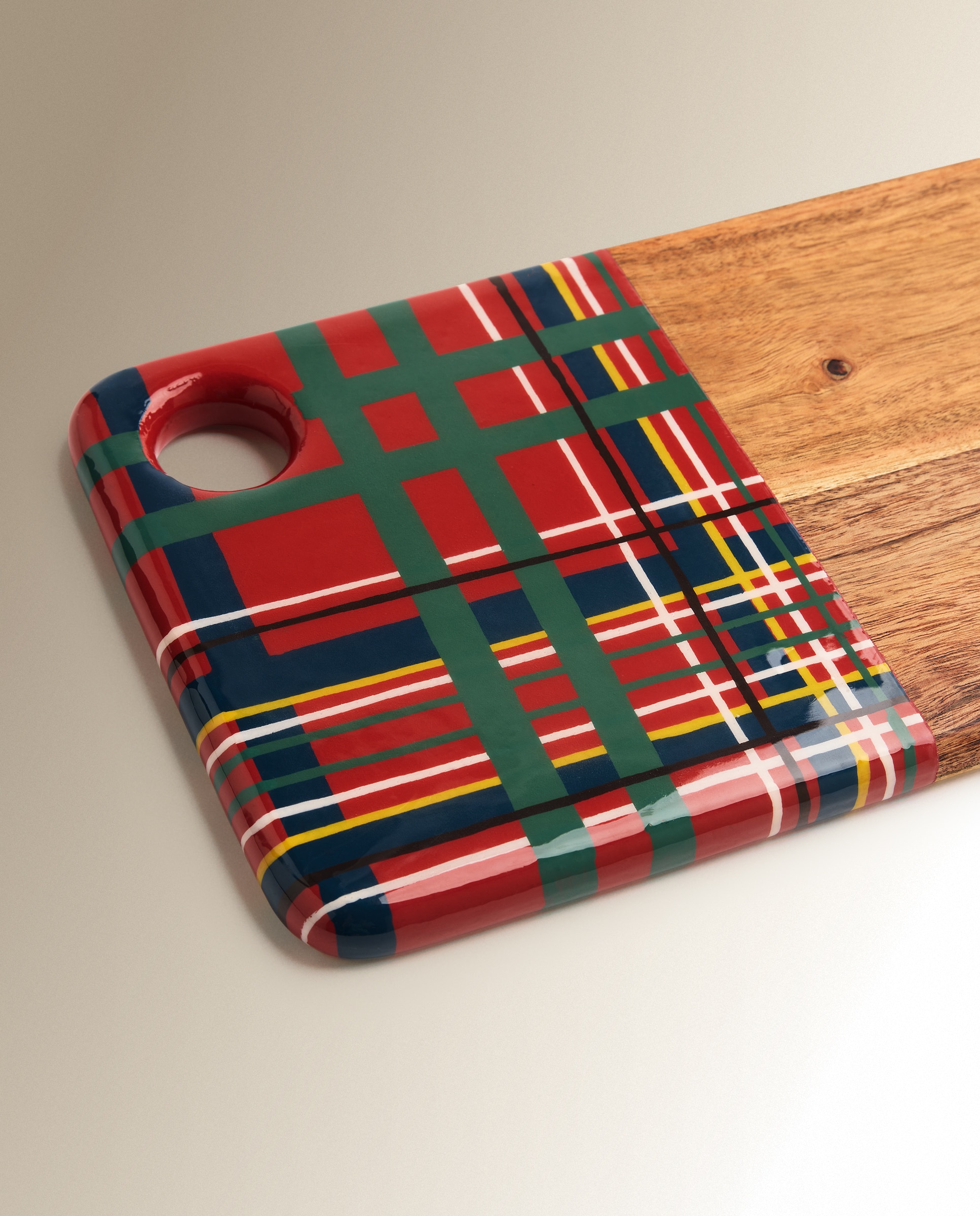 Tabla de cortar rectangular esmaltada Tartán Navidad - Natural Natural-3