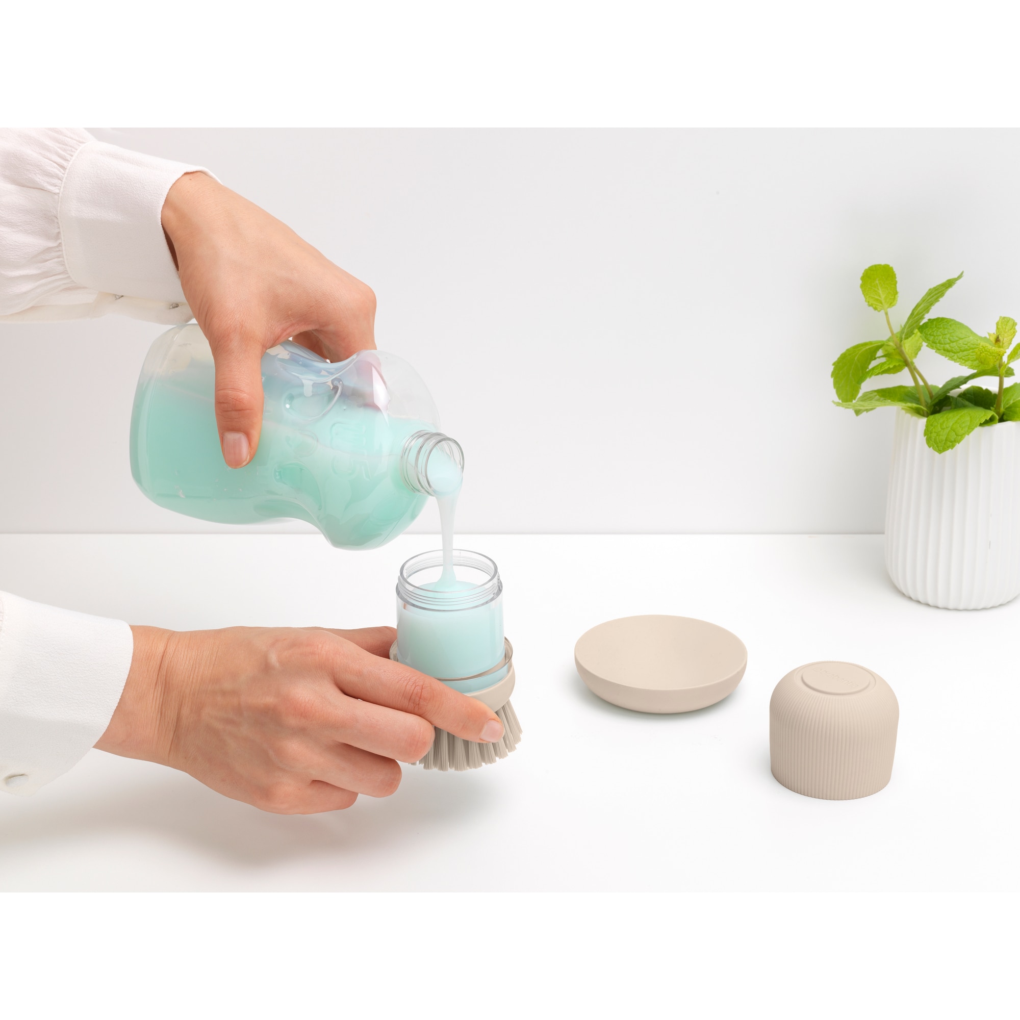 Escova para Loiça com Dispensador de Sabão SinkSide Bege-7