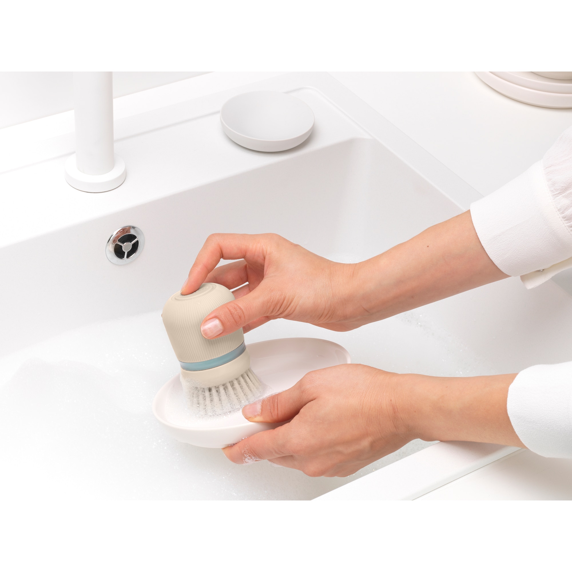 Escova para Loiça com Dispensador de Sabão SinkSide Bege-9