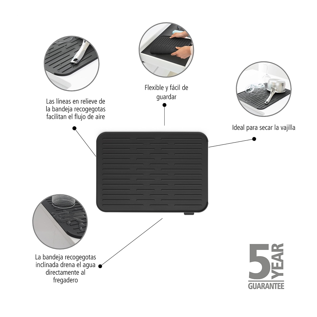 Tapete escorredor de silicone Sink Side Brabantia Cinzento-escuro-5