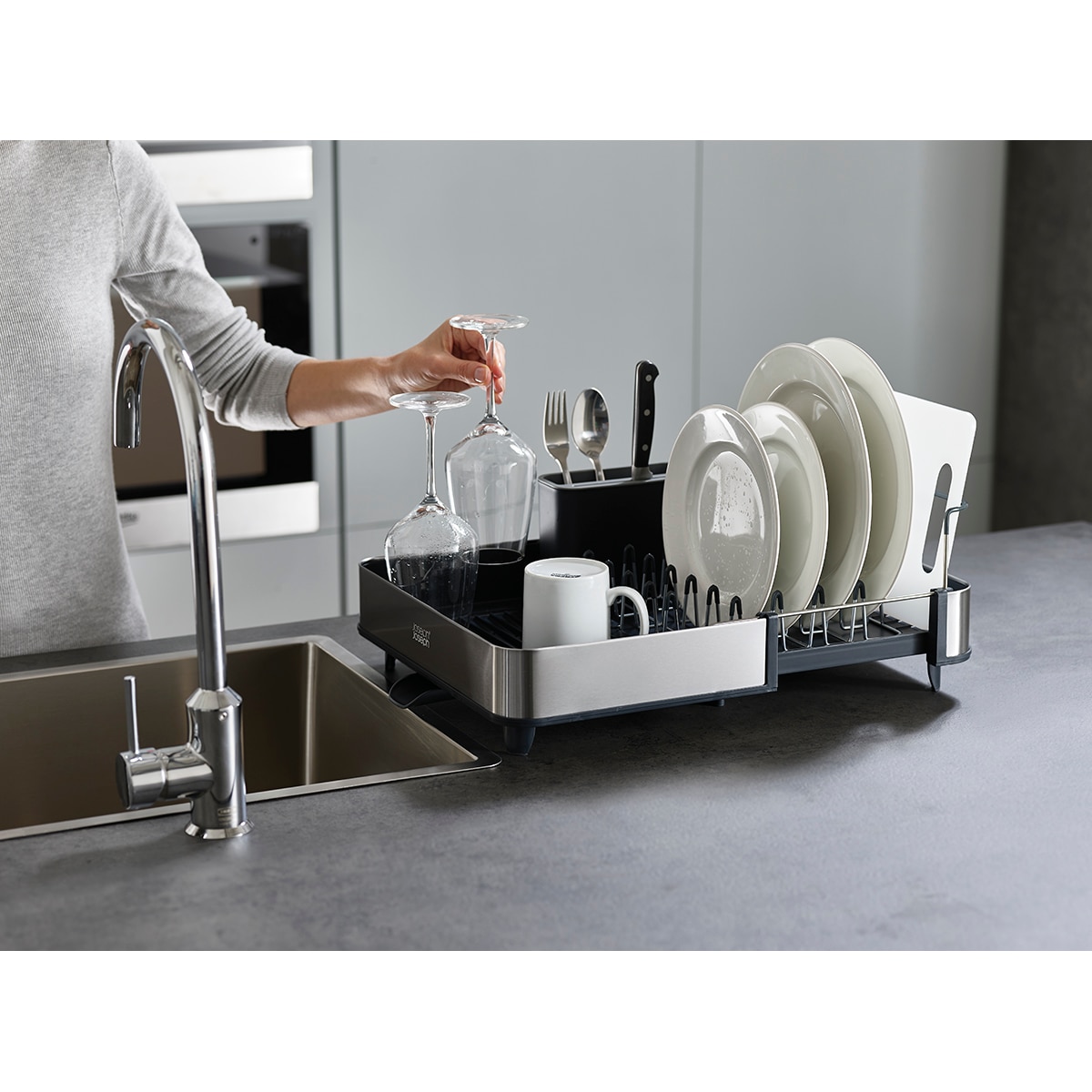 Conjunto de escorredor extensível e dispensador Extend & Presto Aço-6