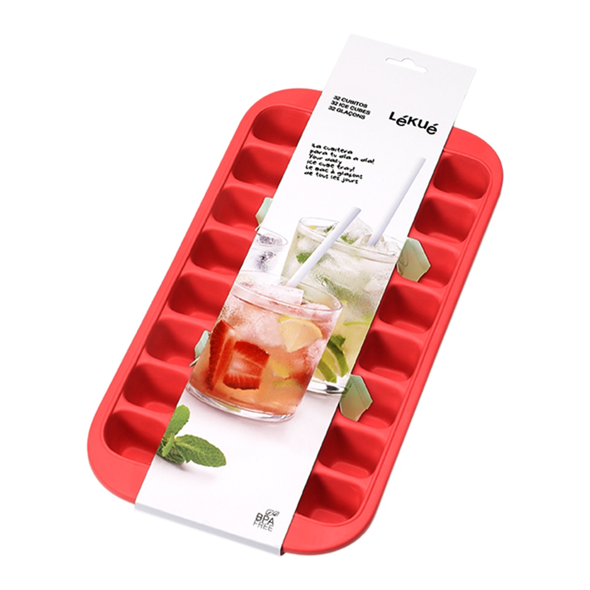 Molde de cubos de gelo com bandeja Vermelho-2