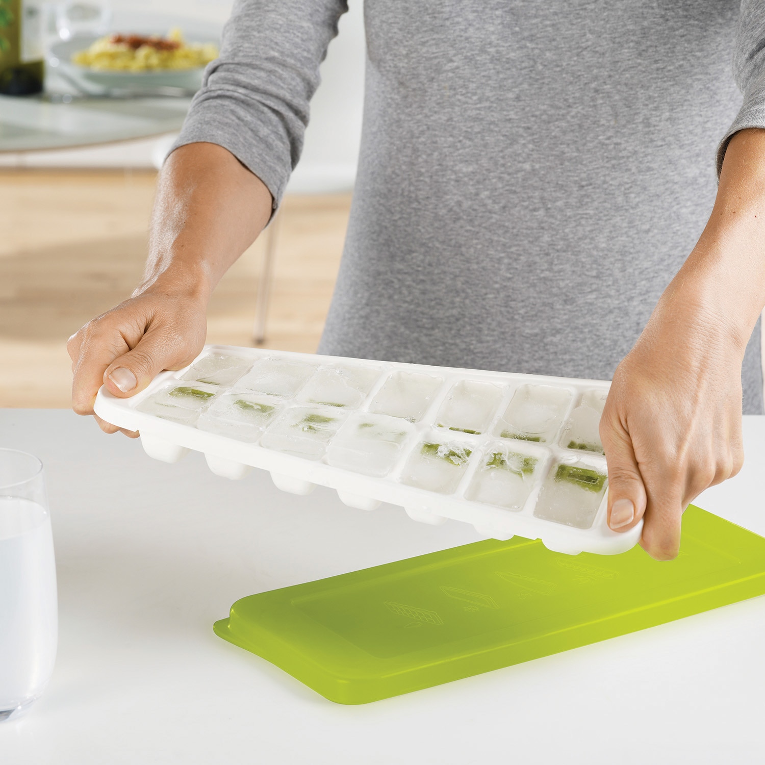 Tabuleiro de Cubos de Gelo de Libertação Fácil QuickSnap - Verde Branco-2