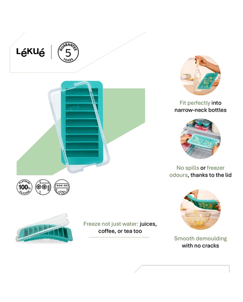 Tabuleiro para cubos de gelo com tampa Lékué Turquesa-7