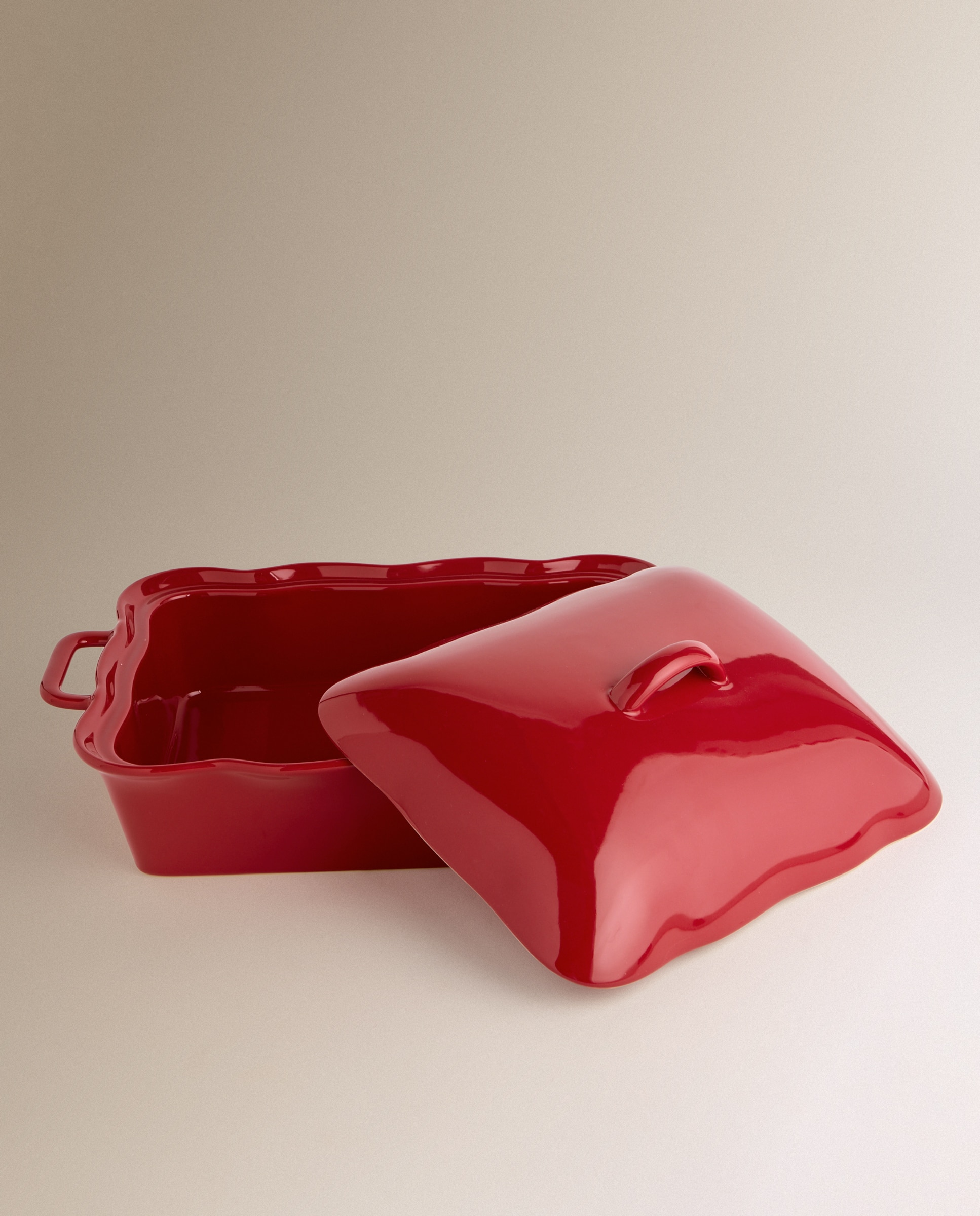 Fuente de horno con tapa de cerámica Navidad - Rojo Rojo-2