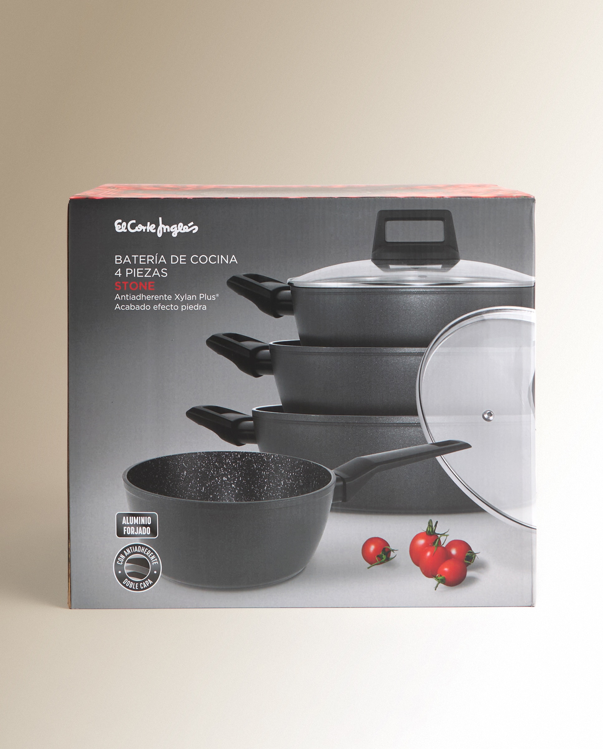Batería de cocina de 4 piezas de aluminio forjado efecto piedra Stone.. Negro-8